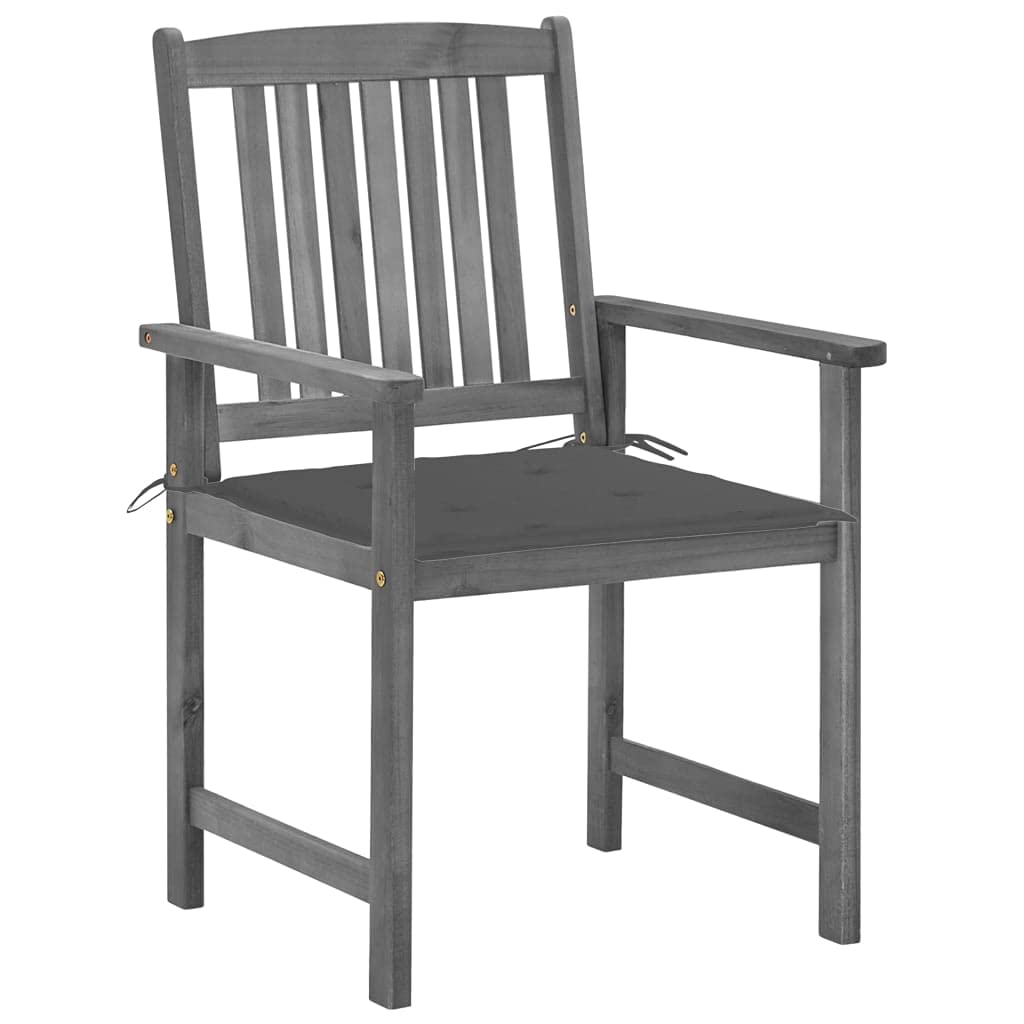 2-Pack Gray Acacia Wood Director's Chairs with Cushions - Sturdy Outdoor Patio Furniture for Deck, Beach, Poolside & Indoor Use - Perfect for Dining, Lounging & Relaxing