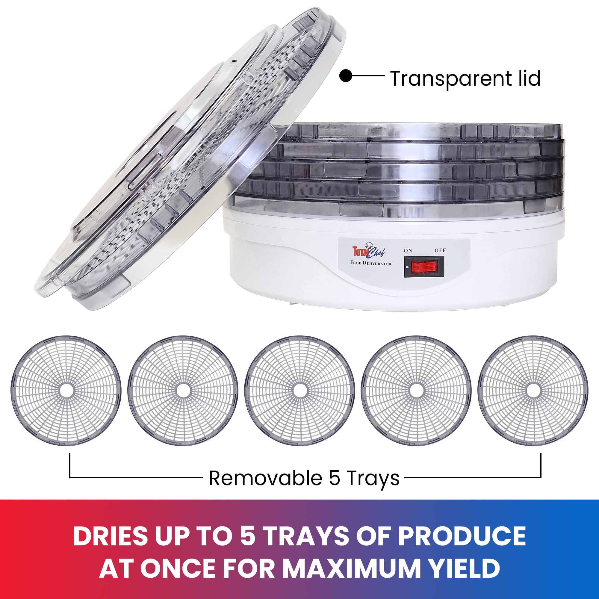 Total Chef 5-Tier Food Dehydrator for Jerky, Fruit, Vegetables & Meat - BPA-Free Electric Food Dryer Machine with Dishwasher Safe Trays - Perfect for Home Kitchen, Camping & Healthy Snacks