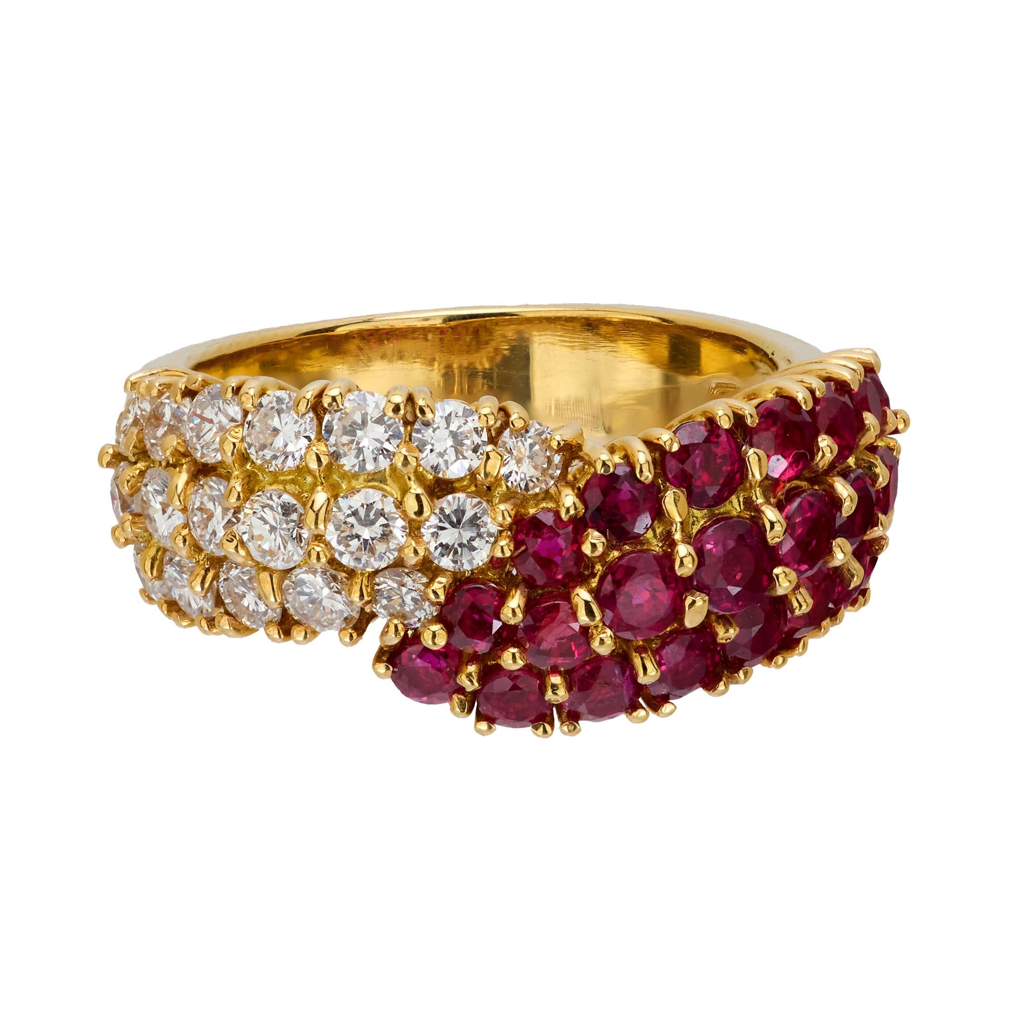 Vintage 2.50 Carat Ruby and Diamond 18K Yellow Gold Bypass Ring - Elegant Jewelry for Weddings, Anniversaries & Special Occasions