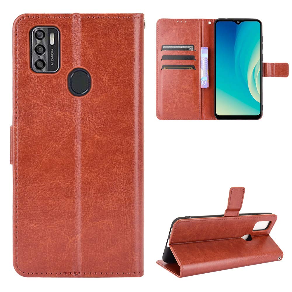Premium Genuine Leather Flip Wallet Case for ZTE Blade A7S 2020 - Slim Protective Cover with Card Slots & Magnetic Closure (Brown) - Perfect for Business, Travel & Everyday Use