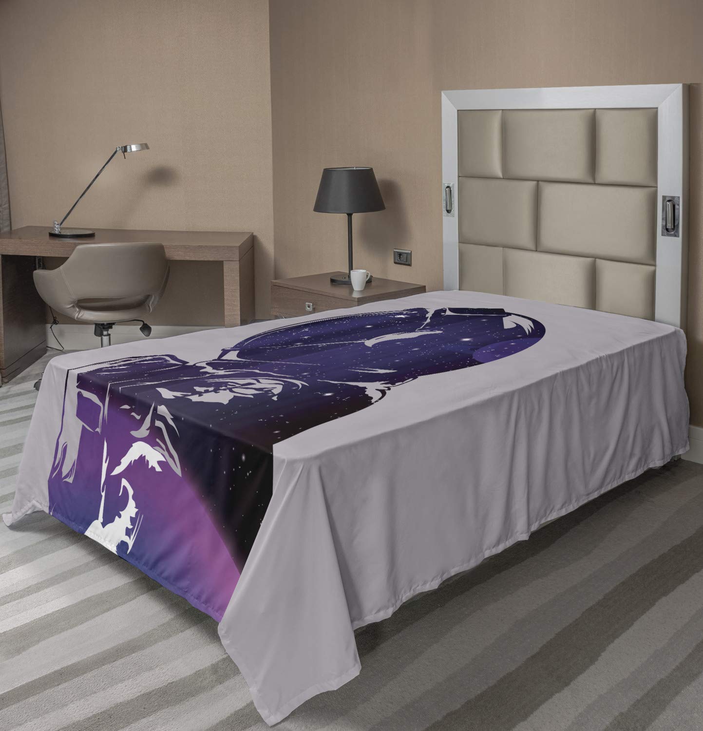 Ambesonne Outer Space Twin Flat Sheet - Soft Comfortable Cosmonaut Star Clusters Celestial Design, Pink & Purple Decorative Bedding for Kids Room, Dorm or Space Themed Bedroom Decor