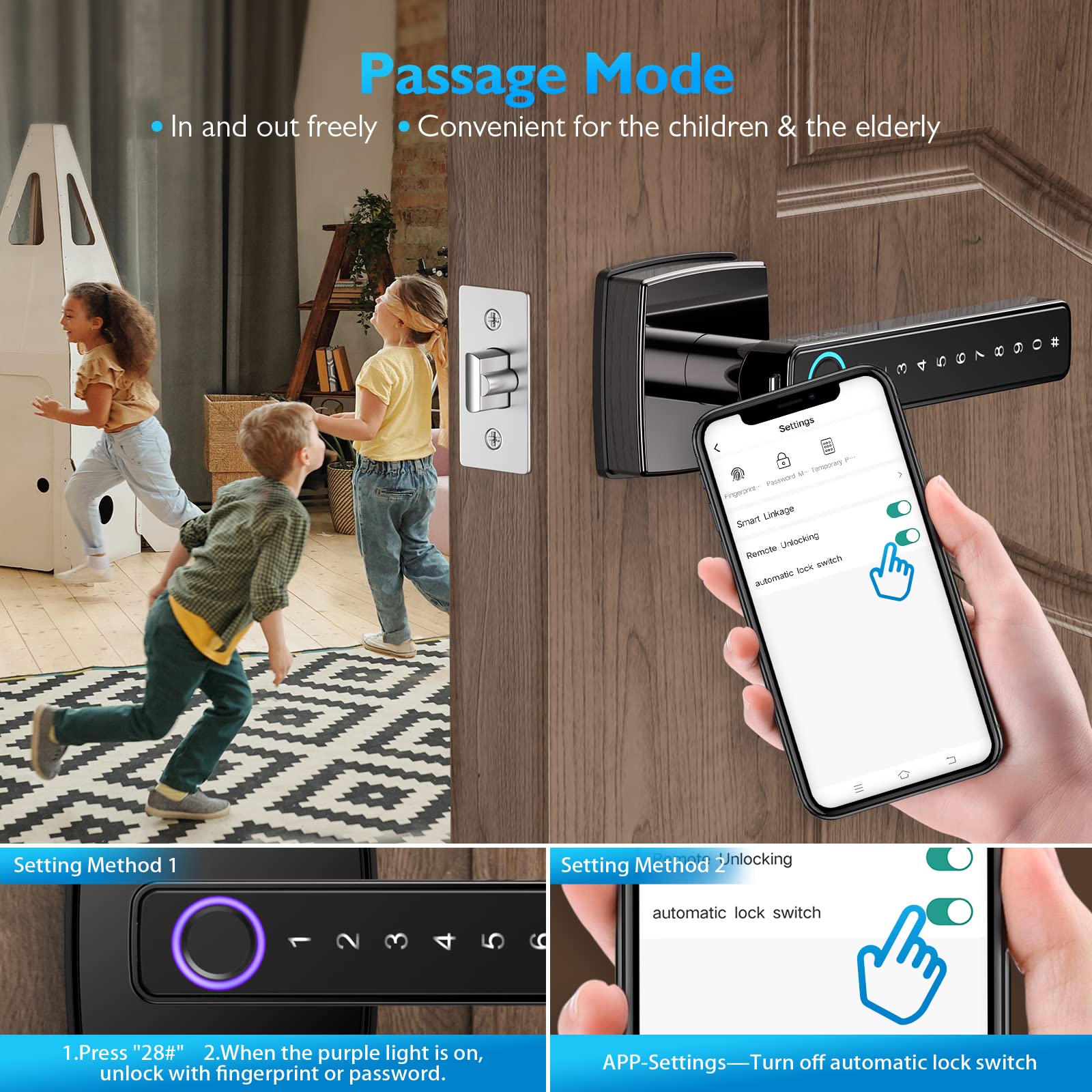 Smart Fingerprint Door Lock - Keyless Entry with Bluetooth, Touchscreen Keypad & Reversible Handle | App Control, Biometric, Code & Key Access | Secure Smart Lock for Homes, Apartments & Bedrooms | Perfect for Modern Smart Homes & Vacation Rentals