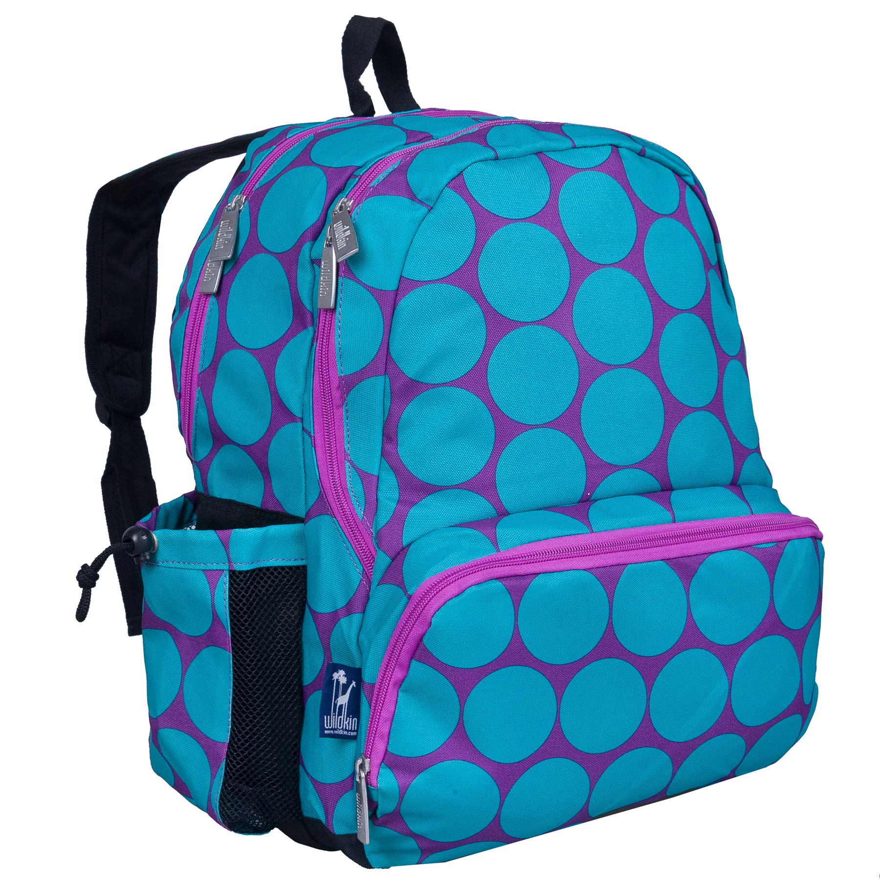Wildkin 17 Inch Kids Backpack for Boys & Girls - 3 Zippered Compartments with Interior & Side Pockets - Durable School Backpack & Travel Backpack for Children (Big Dot Aqua) - Perfect for Elementary School, Day Trips & Outdoor Adventures