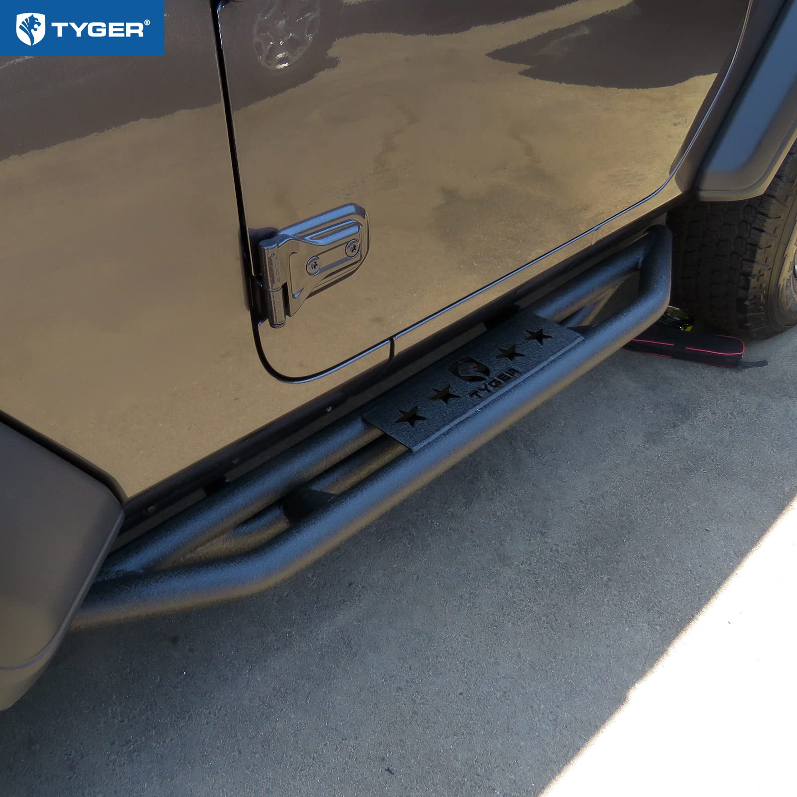 Tyger Auto Star Armor Side Step Rails for 2018-2024 Jeep Wrangler JL 2-Door (Excludes JK) | TG-JA2J2289B | Nerf Bars Running Boards - Off-Road Protection & Easy Entry/Exit