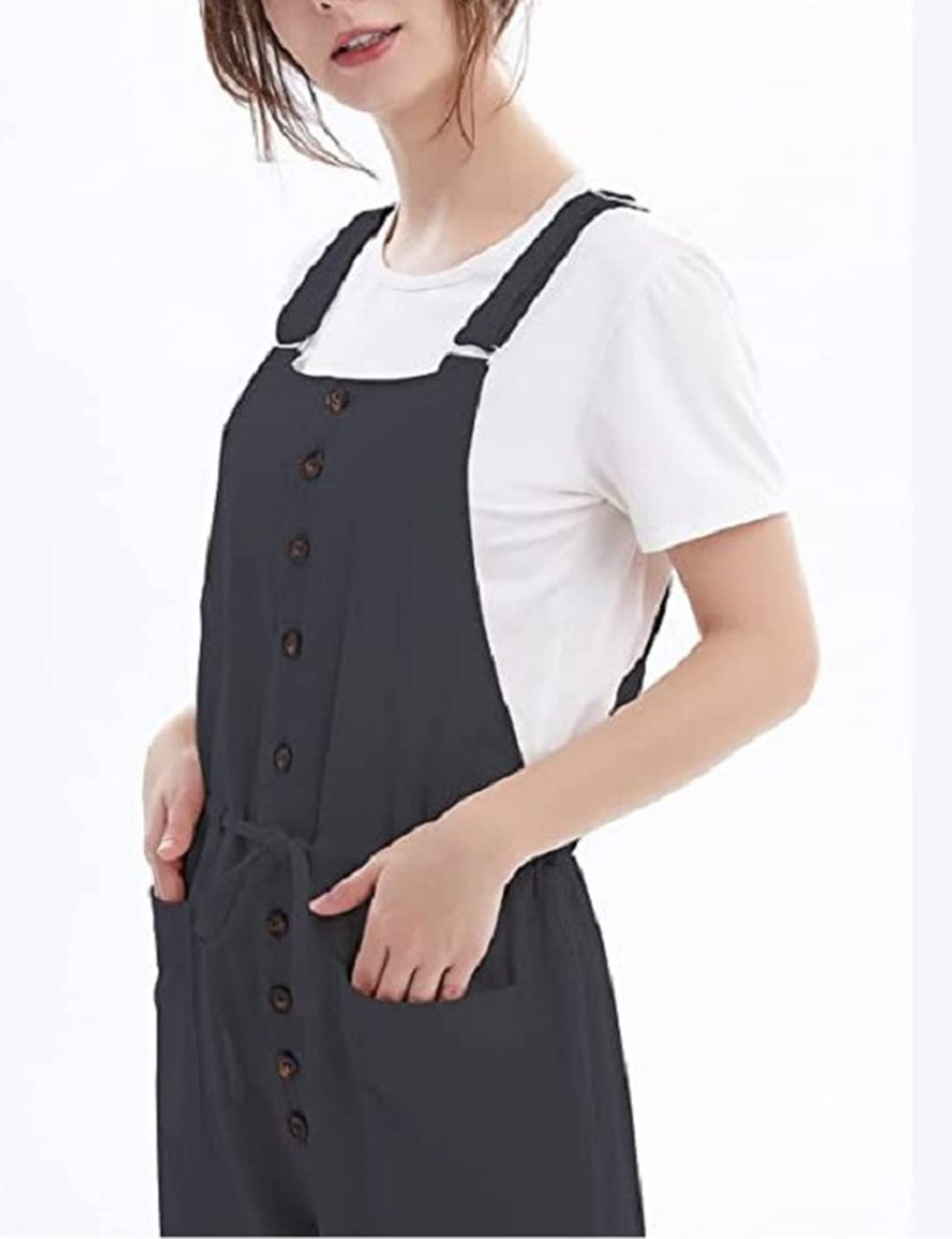 Kissonic Women's Casual Cotton Bib Overalls - Loose Fit Baggy Wide Leg Jumpsuit with Pockets | Perfect for Work, Gardening & Everyday Wear
