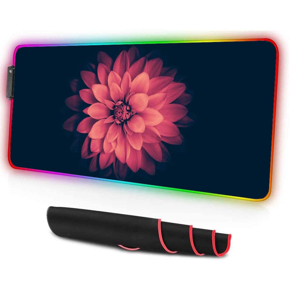 Large RGB Gaming Mouse Pad XXL (31.5×15.7×0.15 Inch) - Colorful Mandala Design, Stitched Edges, Anti-Slip Rubber Base, Custom LED Glow - Ergonomic Extended Mouse Mat for PC, Laptop, Gaming Setup & Office Work