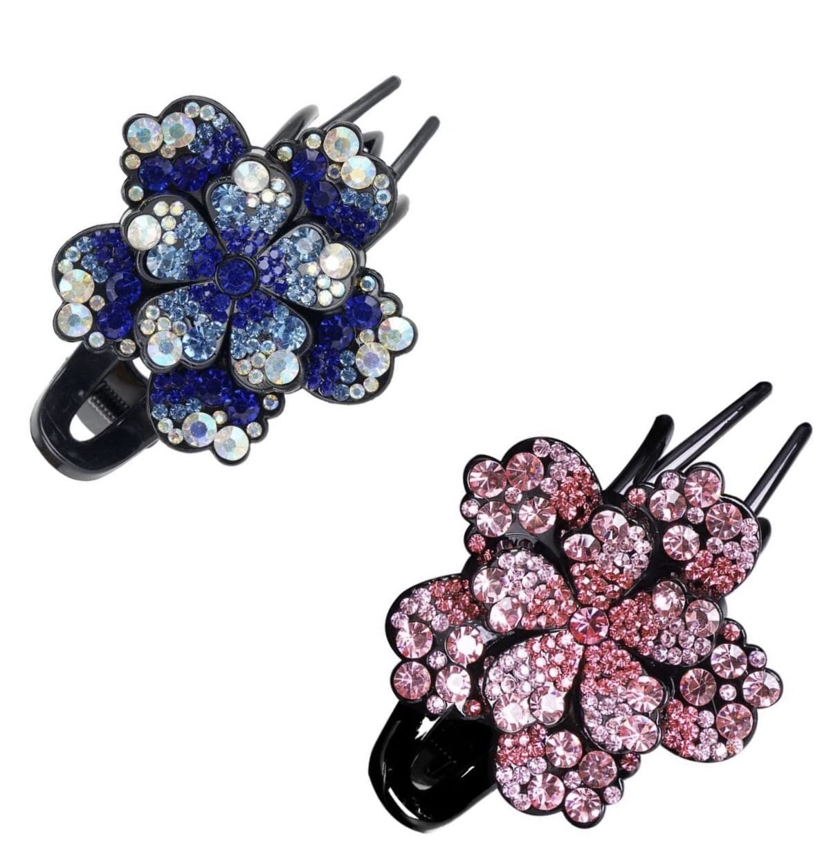 ZEMANIA Crystal Hair Claw Clips - Non-Slip Rhinestone Glitter Hair Barrettes for Women & Girls, 2-Pack | Perfect for Thick Long Hair, Weddings, Parties & Everyday Styling