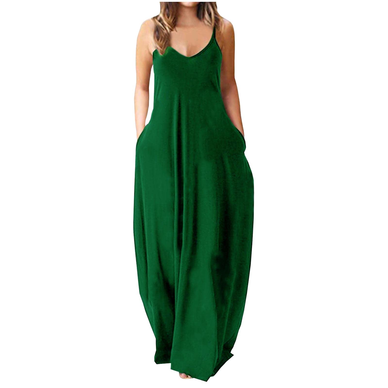 ZASUN Women's Plus Size Casual Sleeveless Maxi Dress - Flowy Summer Beach Sundress with Pockets, Fashionable Print Design for Vacation, Pool Party & Outdoor Activities