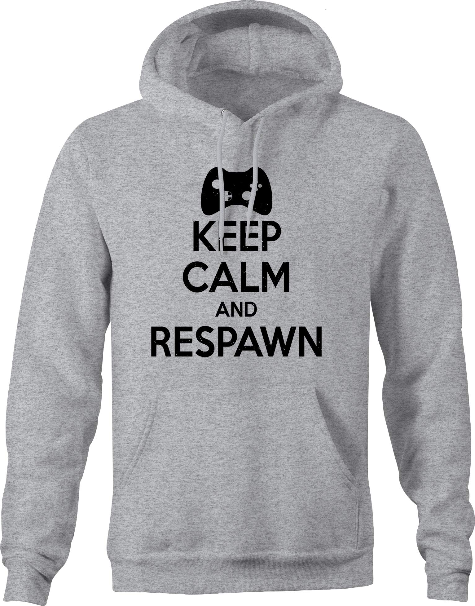 Keep Calm Respawn Gamer Hoodie - Men's Video Game Controller Graphic Sweatshirt (Gray) - Perfect for Gaming, Esports & Casual Wear