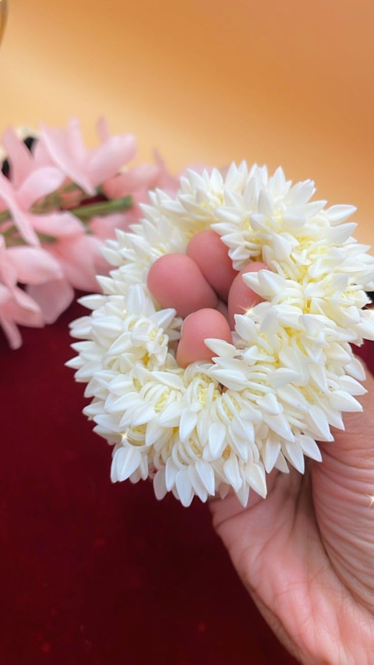 White Hair Gajra for Women - South Indian Wedding Hair Accessories with Artificial Mogra Flowers | Bun Maker Extension for Girls | Jasmine Flower Gajra Hairstyling Juda Maker (Pack of 2) - Perfect for Weddings, Festivals, and Traditional Indian Hairstyles