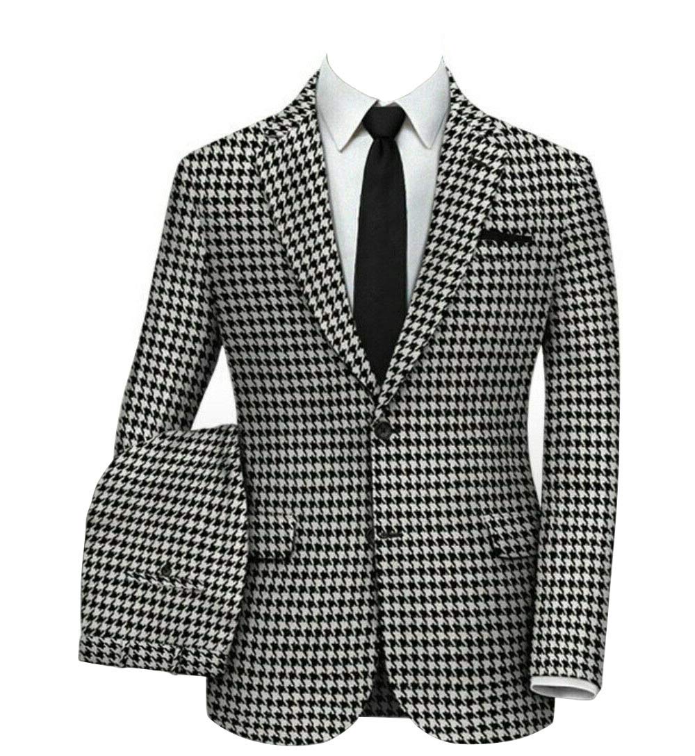 Men's Slim Fit Houndstooth Blazer - White Plaid Dogstooth Tuxedo Jacket for Prom, Wedding, Party & Groom | Formal Sports Coat Suit for Business, Cocktail & Special Occasions