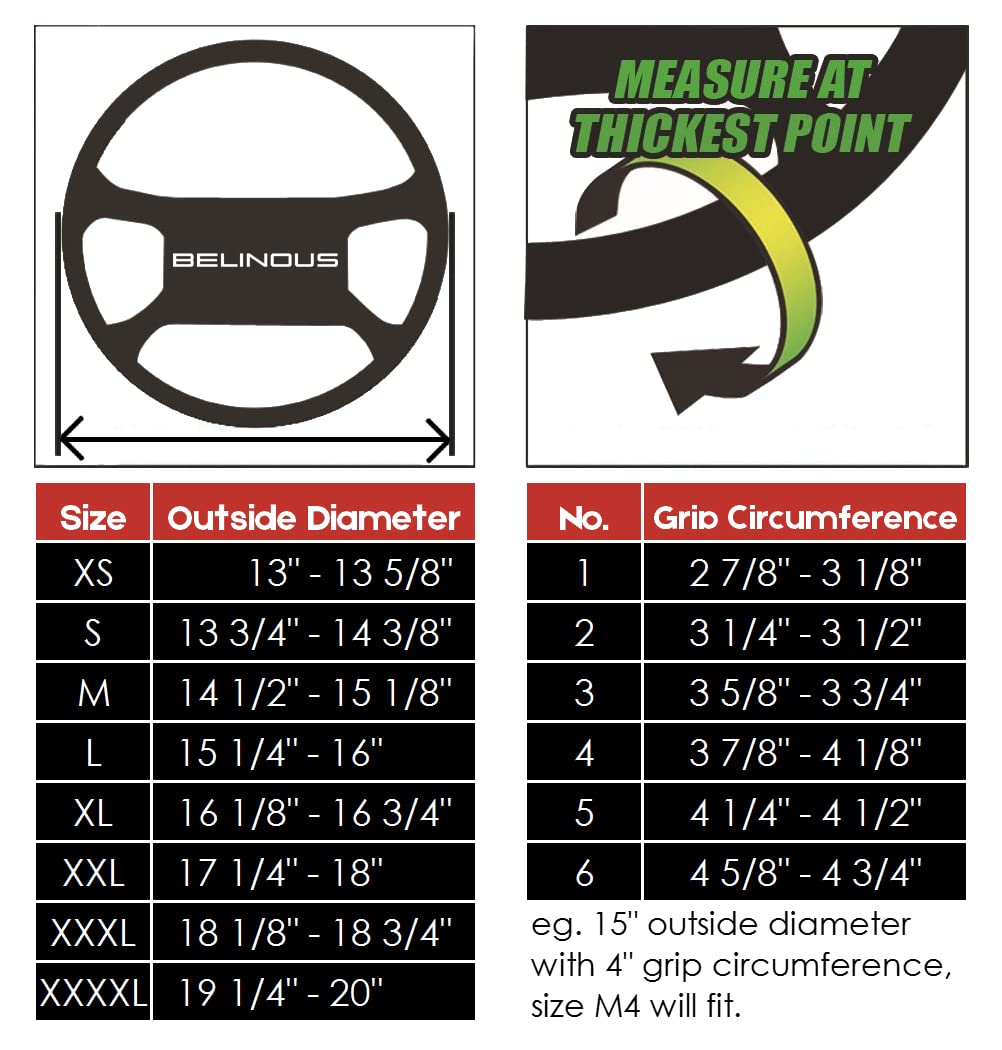 Premium BELINOUS Universal Leather Steering Wheel Cover - Stitch-On Wrap, Size M3 (Black) | Non-Slip Grip, Comfort & Style | Perfect for Cars, Trucks & SUVs