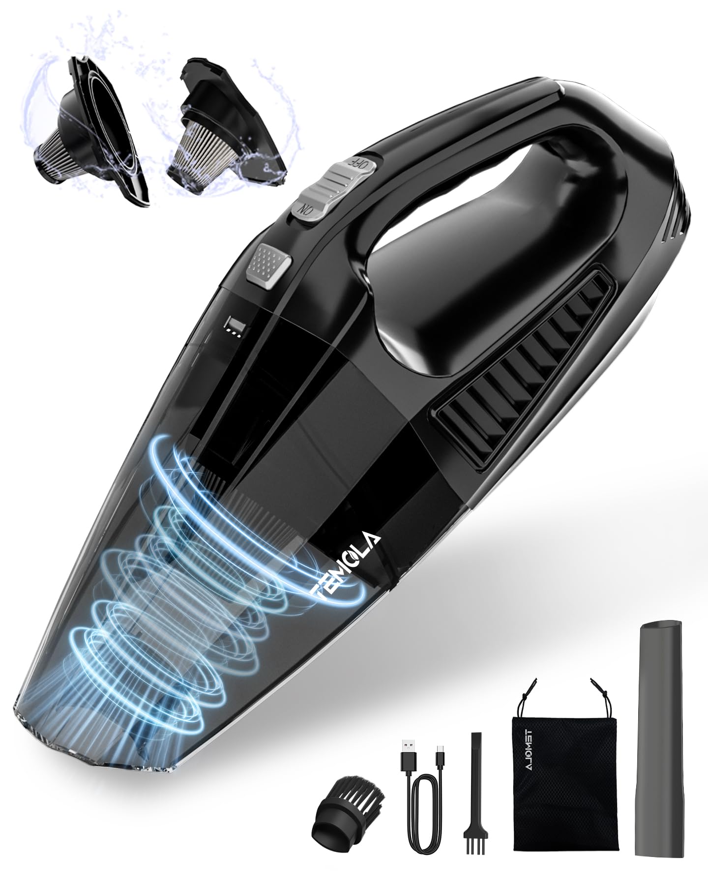 TEMOLA Cordless Handheld Vacuum Cleaner - 12000Pa Powerful Brushless Motor, Rechargeable Car Vacuum with Stainless HEPA Filter | Portable Mini Vacuum for Home, Office & Car Cleaning | Perfect for Pet Hair, Crumbs & Dust Removal