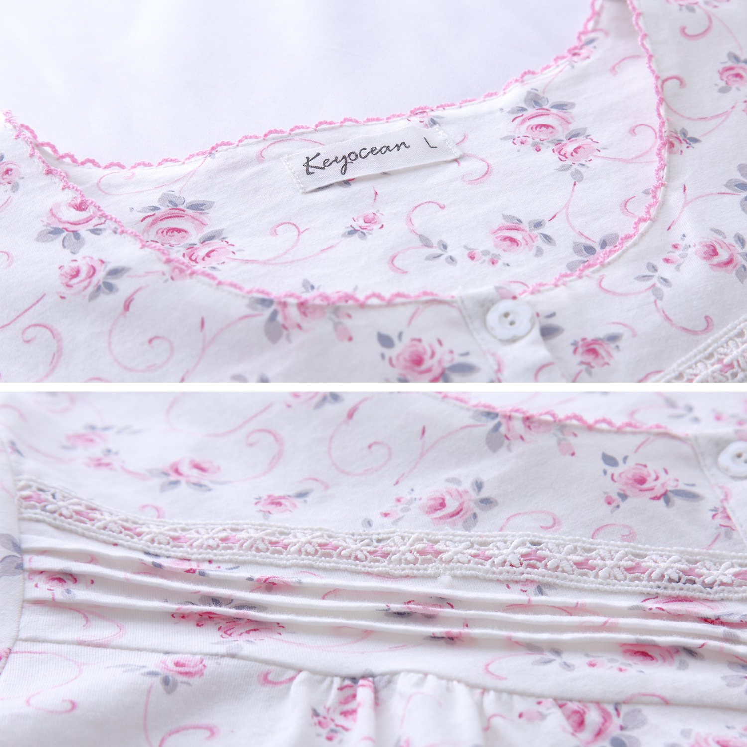 Keyocean Women's 100% Cotton Short Sleeve Nightgown - Soft & Comfortable Sleepwear for Ladies - Perfect for Summer Nights, Lounging & Relaxing at Home