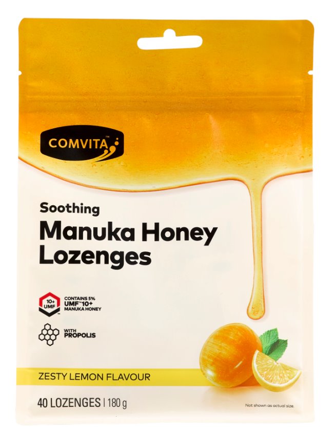 Comvita Soothing Manuka Honey Lozenges with Lemon - 40 Count Pack for Cough Relief & Sore Throat | Natural Immune Support for Cold & Flu Season | Perfect for Travel, Office & Home Use