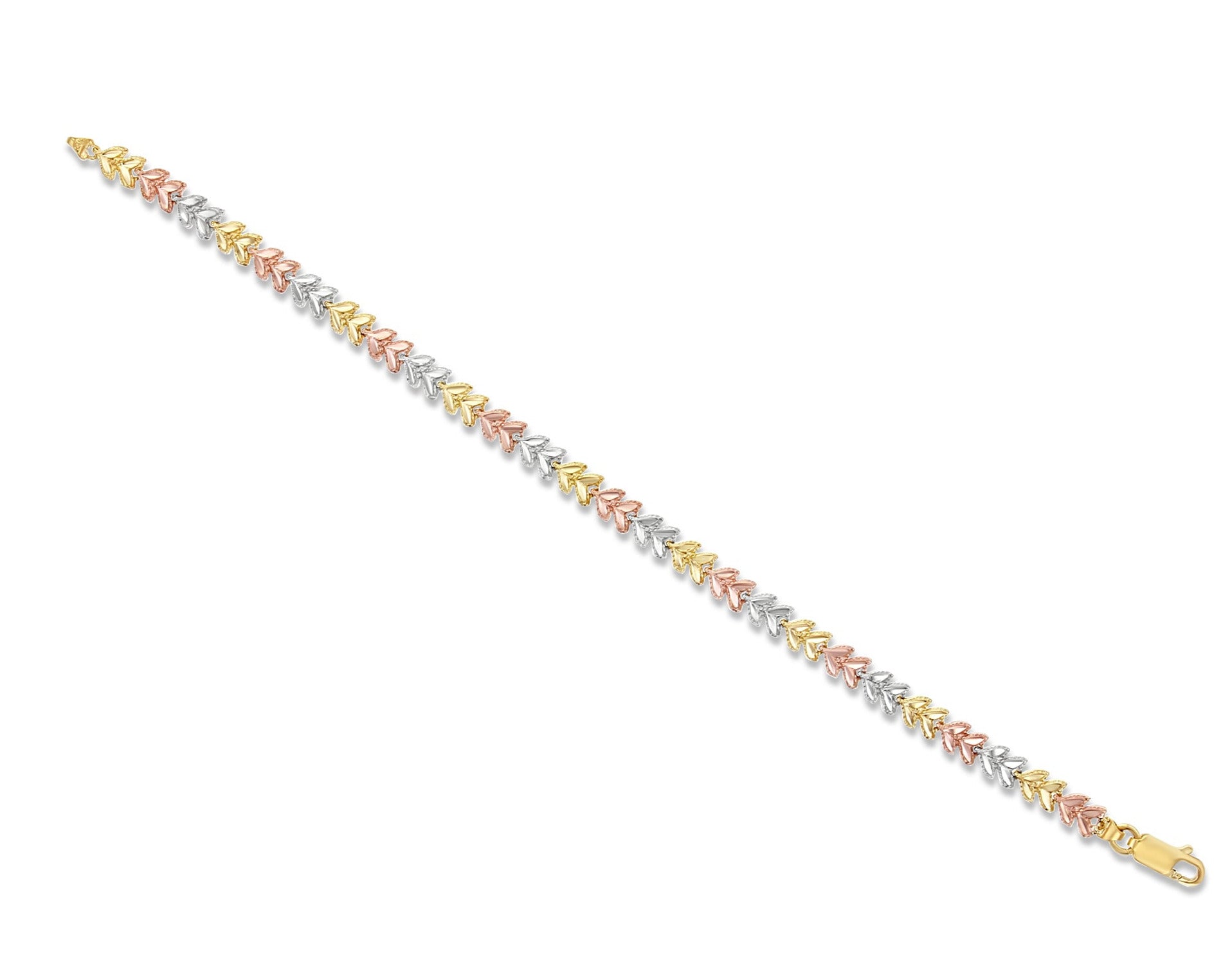 Elegant Yellow, White & Rose Gold Leaf Design Bracelet with Diamond Cuts - Perfect for Weddings, Anniversaries & Special Occasions