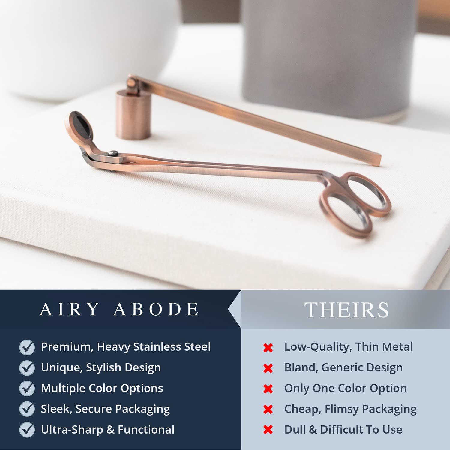 Premium Candle Wick Trimmer & Snuffer Set - Stainless Steel Candle Care Tools for Home, Spa, and Meditation - Choose Your Color (Gold, Silver, Rose Gold) - Perfect for Aromatherapy, Relaxation, and Romantic Ambiance