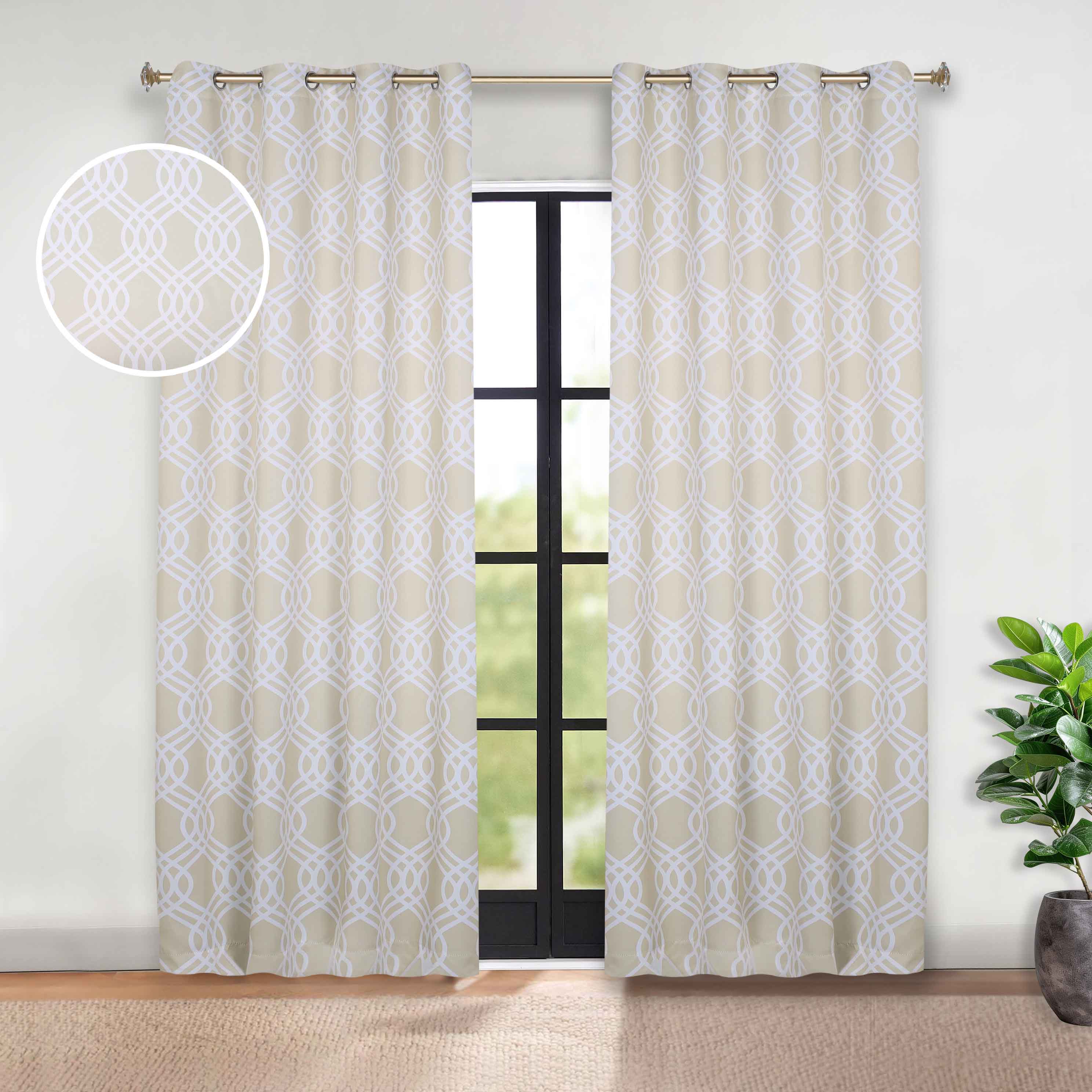 Blackout Curtains for Bedroom - Washable Room Darkening Ribbon Trellis Curtain Panel Set - Perfect for Nursery, Home Theater & Light Sleepers