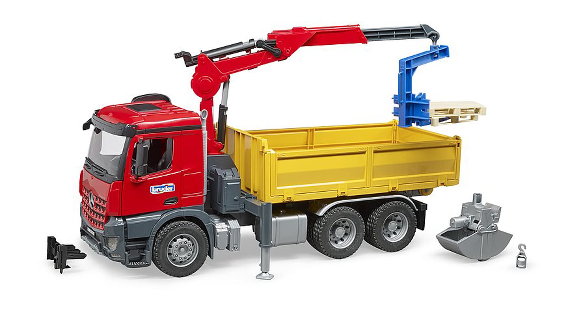 Bruder MB Arocs Construction Truck with Crane and Accessories – Premium Die-Cast Toy for Kids & Collectors – Perfect for Playtime, Construction Site Roleplay & Display