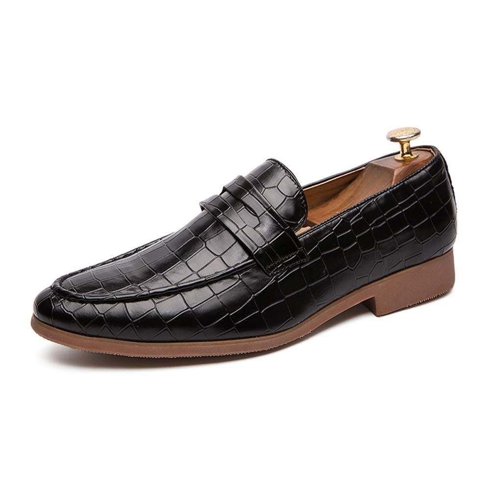 Men's Pointed Toe Loafers - Genuine Crocodile Print Leather Dress Shoes for Wedding, Party & Business Casual Wear - Comfortable Slip-On Formal Shoes for Office, Date Night & Special Occasions