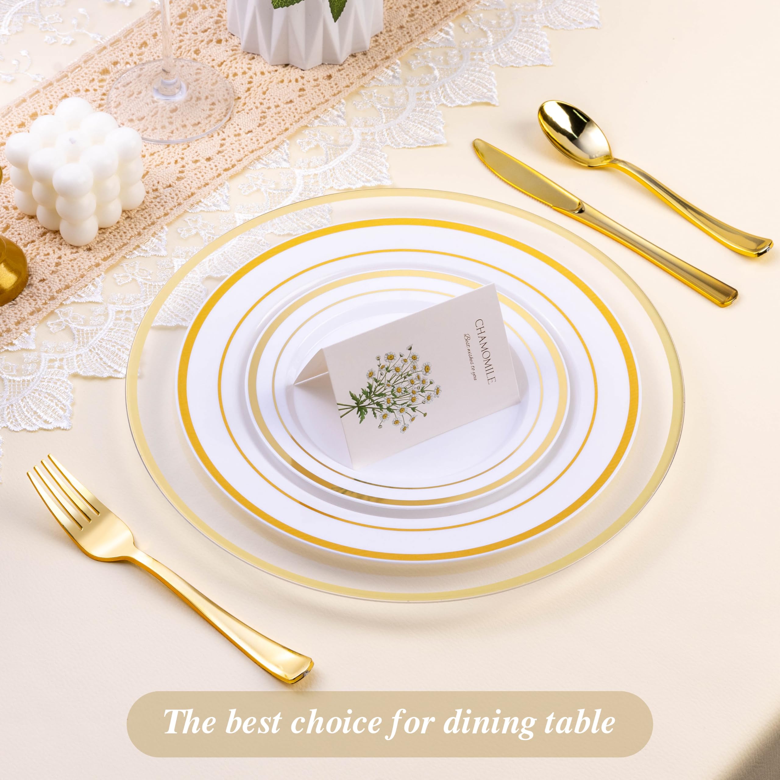 12 Inch Disposable Charger Plates - 50 Pack Clear Plastic Dinner Plates with Elegant Gold Rim - Perfect for Weddings, Parties, Banquets & Formal Dining - Elegant Table Decor for Special Occasions