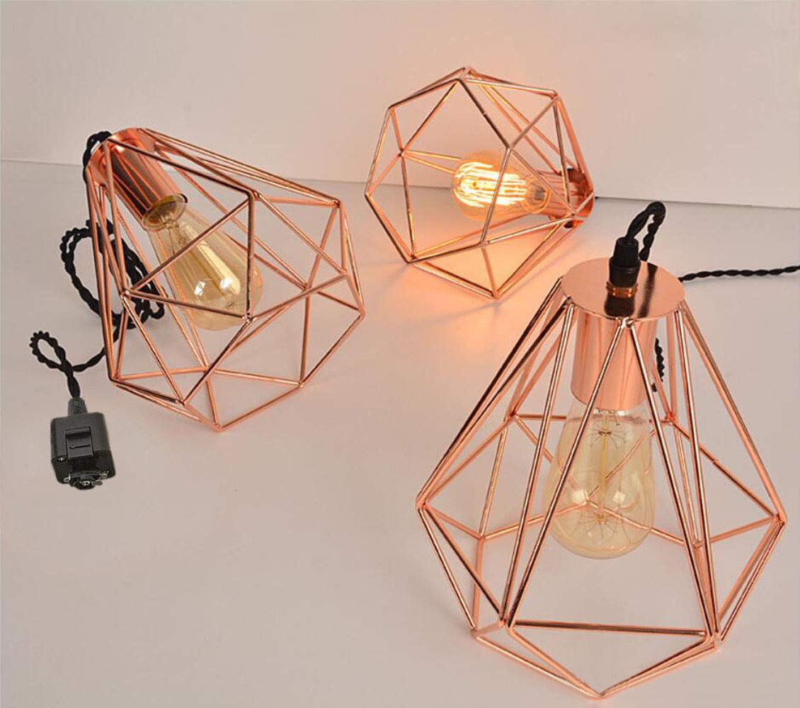 H-Series Track Mounted Lighting Pendant Light Kit - Industrial Copper Caged Hanging Pendant Lamp Set of 3 for Kitchen Island, Dining Room & Living Room Decor