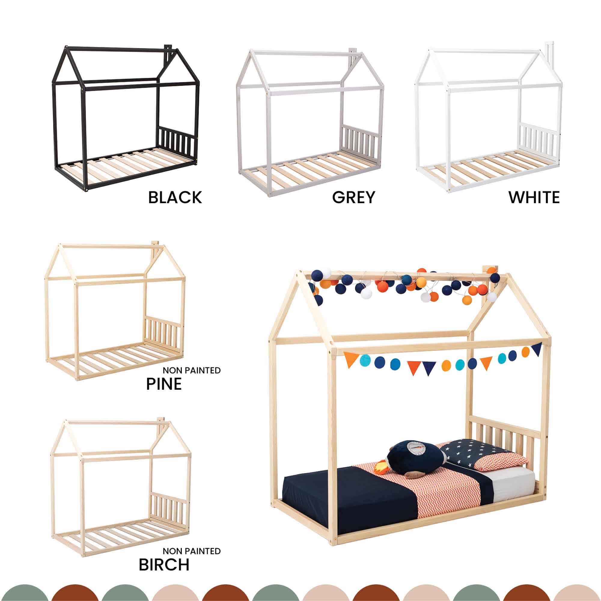 Montessori Toddler House Bed Frame with Slats for Kids Room