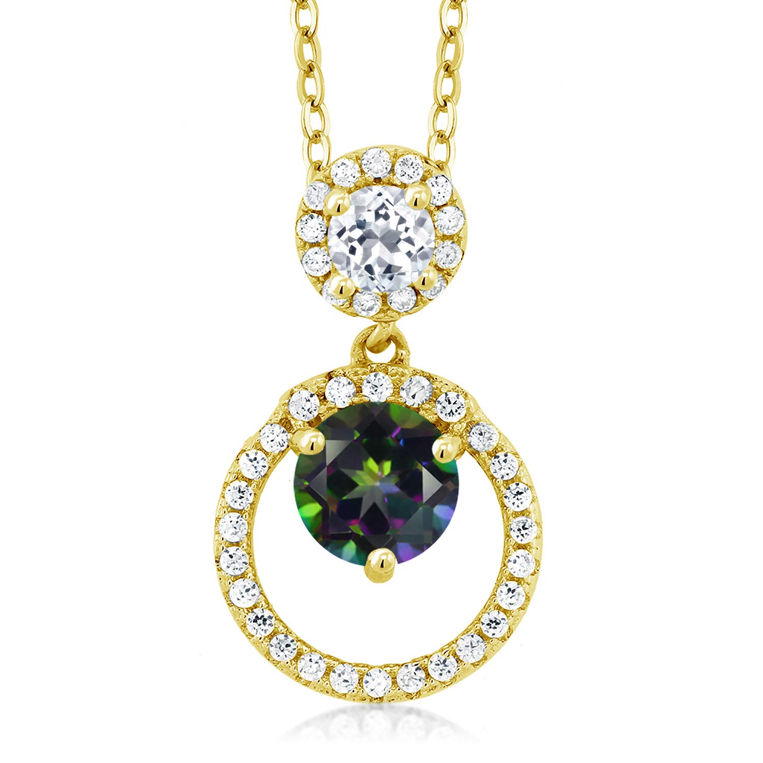 1.93 Ct Green Mystic Topaz & White Topaz Pendant in 18K Yellow Gold Plated Sterling Silver - Elegant Gemstone Jewelry for Women, Perfect for Parties, Weddings & Special Occasions