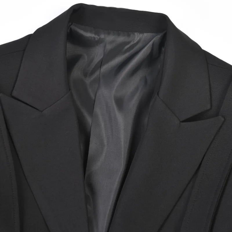Premium Men's Autumn Casual Suit Coat - Business Blazer with Korean Fashion Lace-Up & Spliced Design, Loose Fit Small Size CP0505 | Ideal for Office Wear, Business Meetings & Smart Casual Outfits