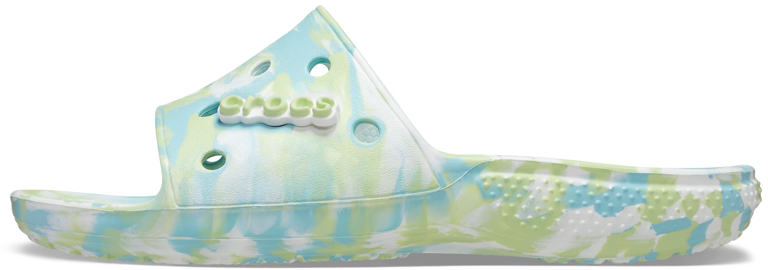 Crocs Unisex Graphic Classic Slide Sandals for Men & Women - Comfortable Waterproof Pool Slides - Pure Water/Multi Color - Size 10 US Women - Perfect for Beach, Pool, and Casual Wear