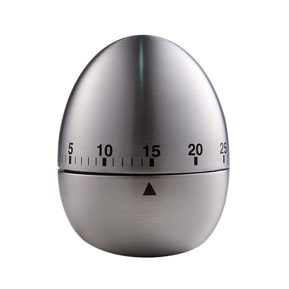 Metal Egg-Shaped Mechanical Kitchen Timer - Manual Rotating Alarm Clock for Cooking, Baking & Time Management (Silver, 8x6cm) - Perfect for Baking, Meal Prep & Classroom Activities