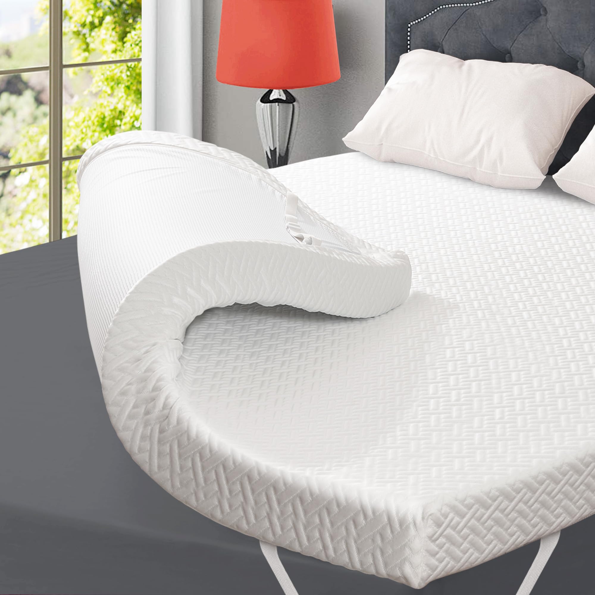3 Inch Cooling Gel Memory Foam Mattress Topper Queen Size - Pressure Relief for Back Pain, Removable & Washable Bamboo Cover - Perfect for Hot Sleepers, Guest Beds & Home Comfort Upgrade