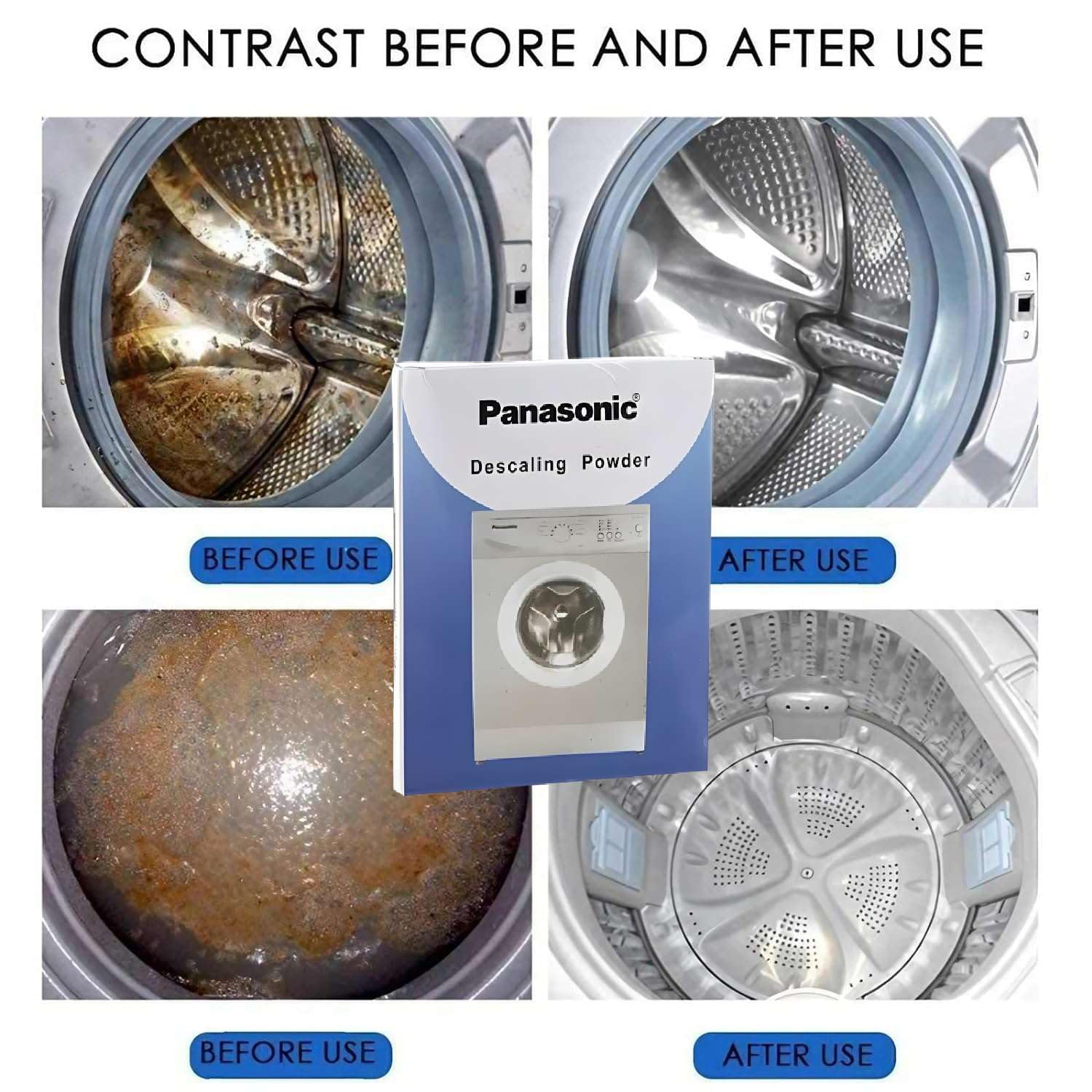 Panasonic & LG Washing Machine Descaler Powder - Compatible with Front Load & Top Load Washers, 100g Pack of 8 | Deep Cleans Drum, Removes Limescale & Odors - Ideal for Monthly Maintenance & Hard Water Areas
