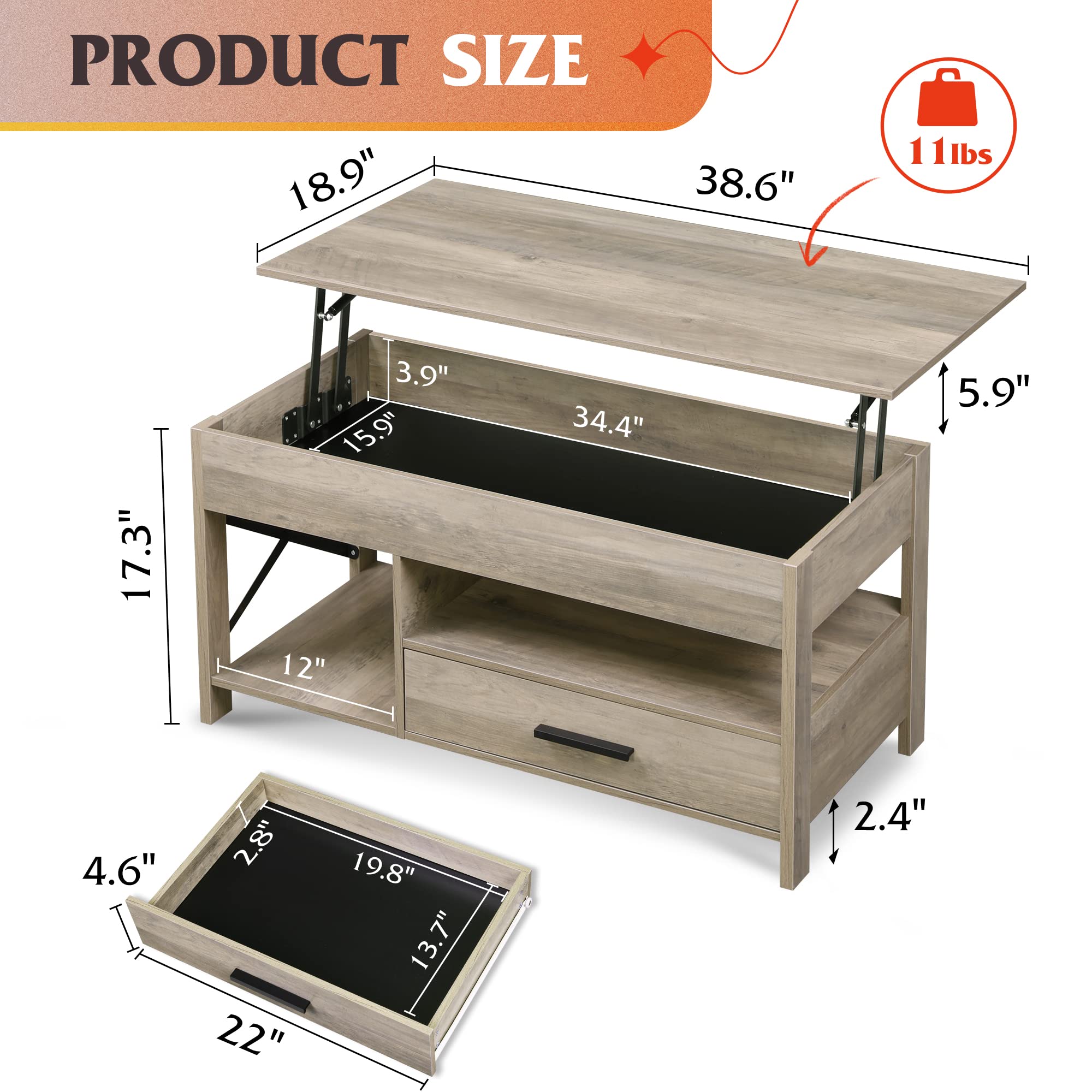 Lift Top Coffee Table with Storage - 39