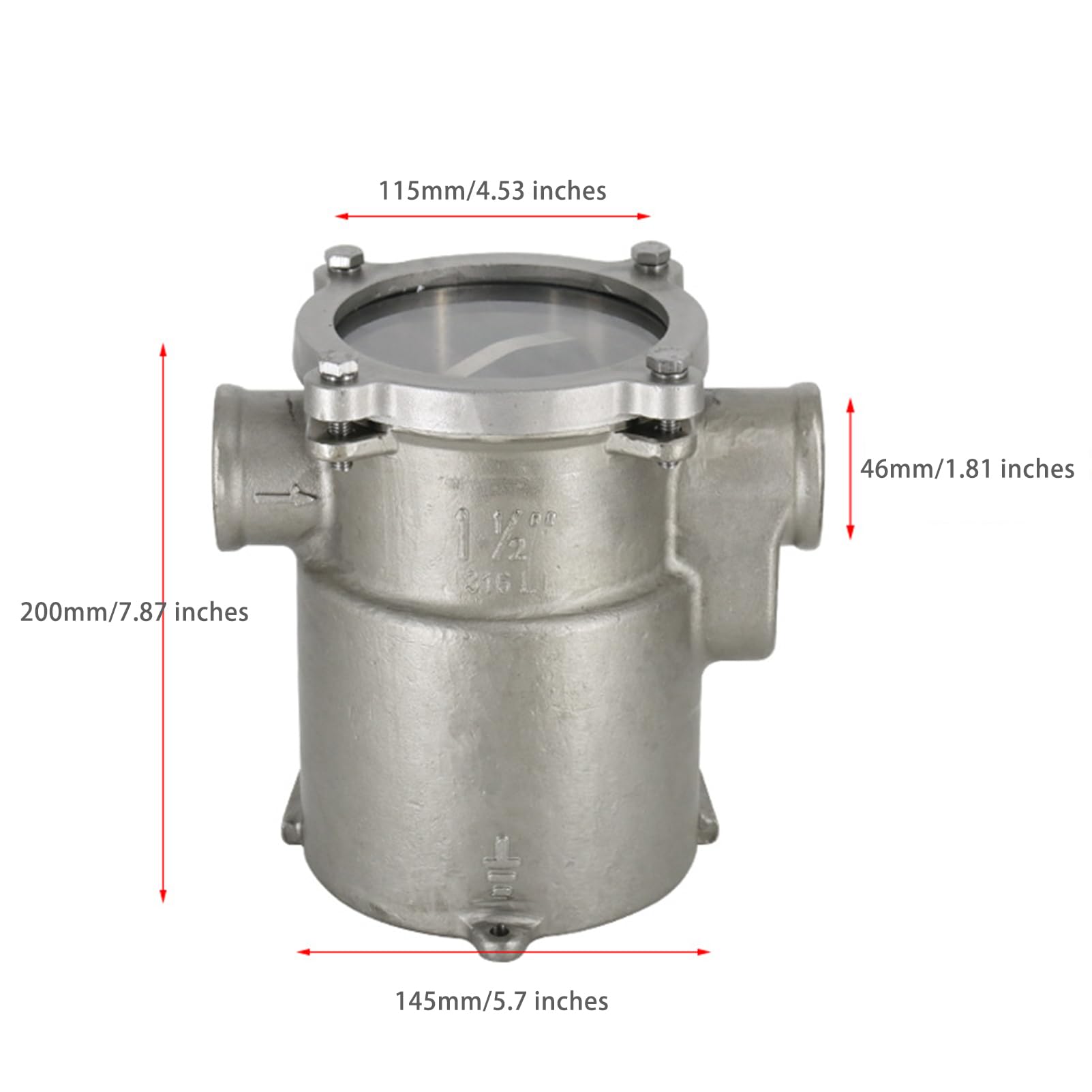 316 Stainless Steel 1.5 Inch Marine Water Strainer - Boat Seawater Filter for Engine Cooling System, Bilge Pump & Marine Hardware Fittings | Saltwater & Freshwater Use