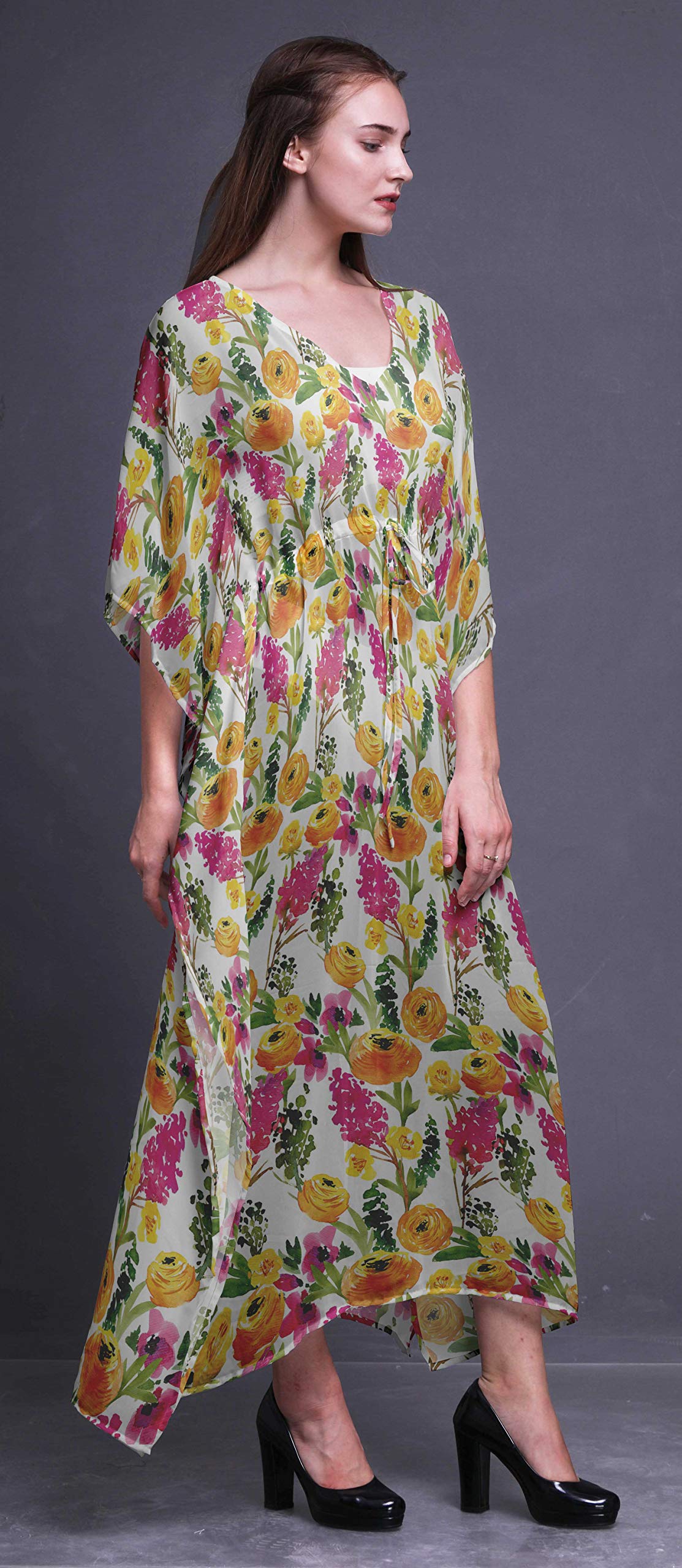 Bimba Beach Kaftan - Women's Flowy Maxi Dress Cover Up, Long Summer Kimono for Swimwear, Poolside, Vacation & Boho Fashion