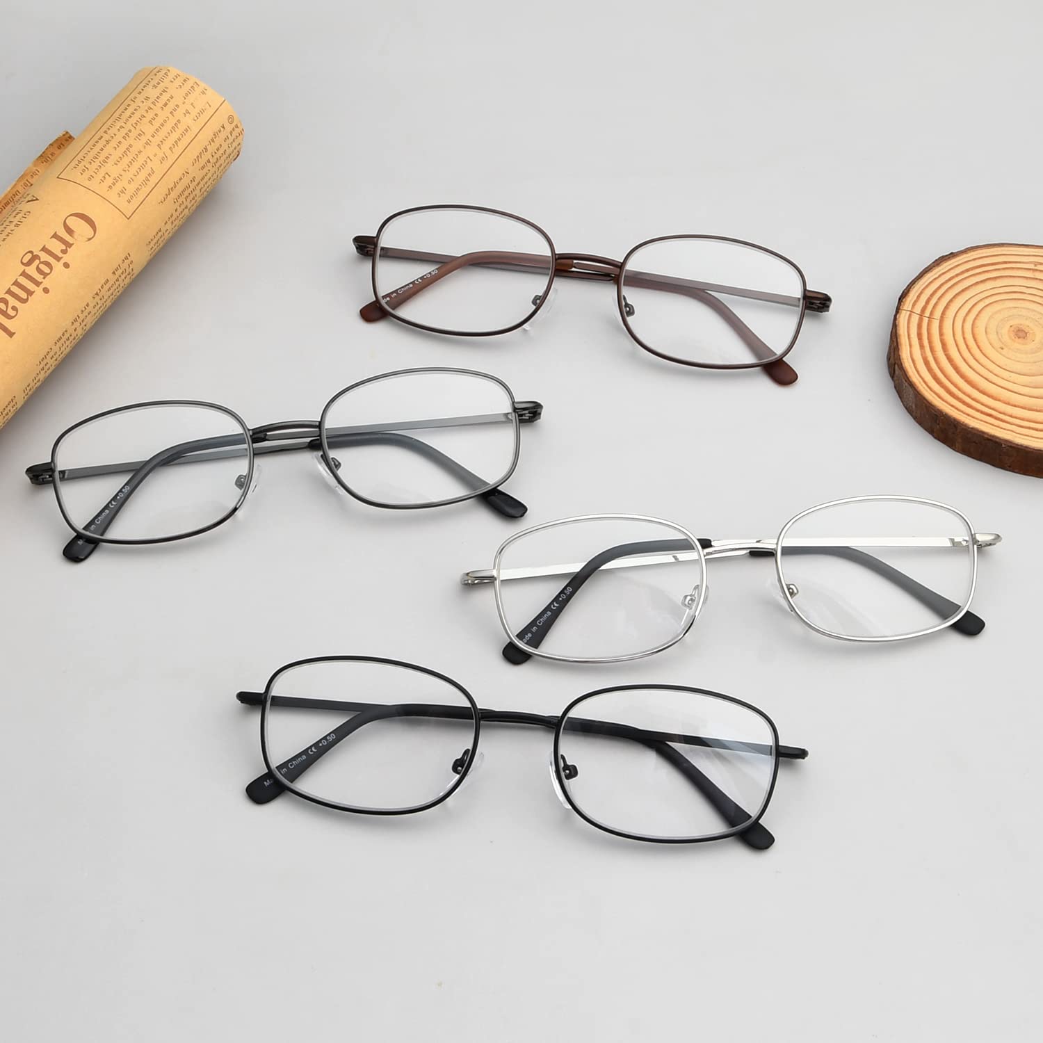 Eyekepper 4 Pairs Reading Glasses - Lightweight Metal Frame Readers with Spring Hinges for Men & Women - Fashionable & Durable for Reading, Computer Use & Office Work