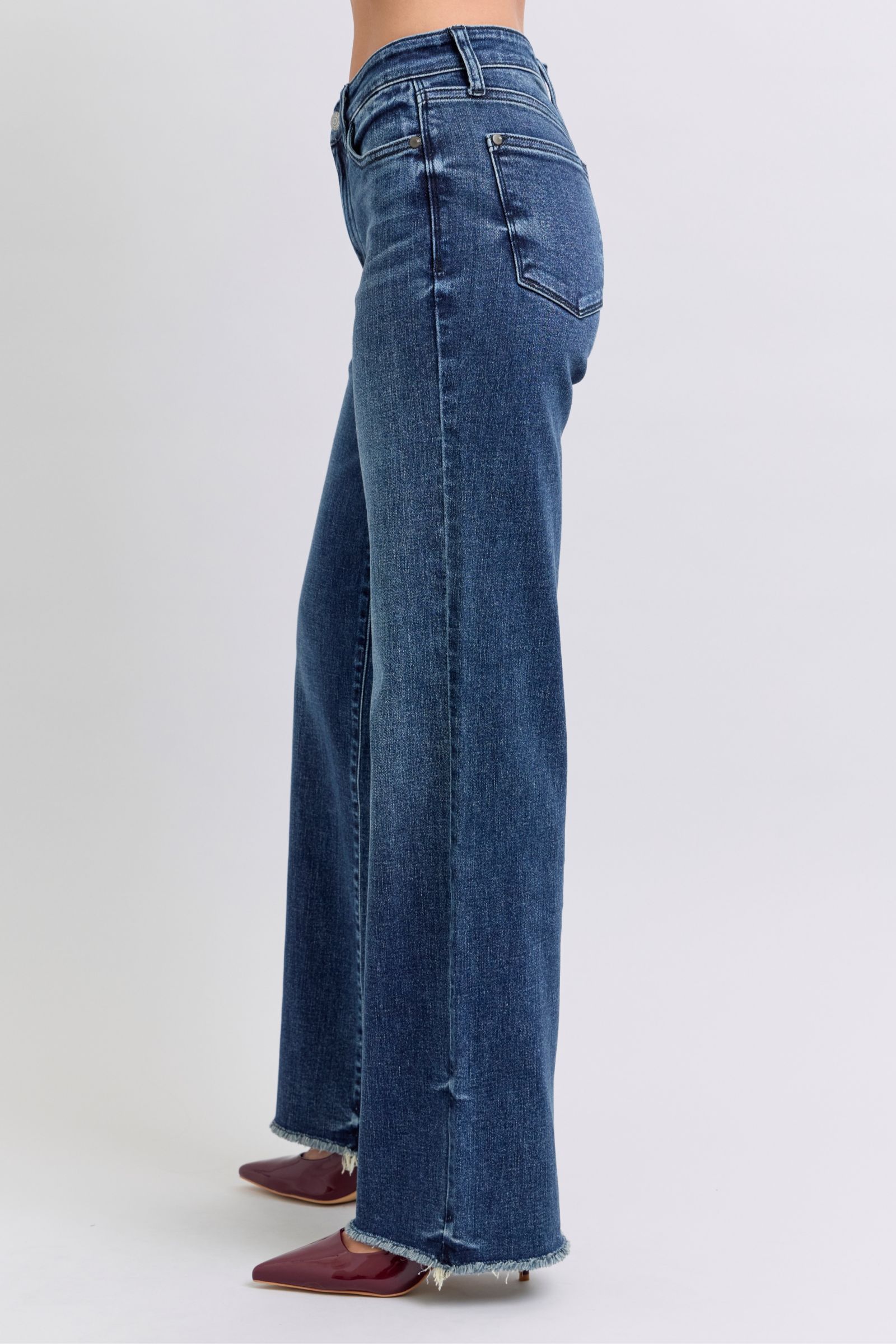 Judy Blue Women's Full Size Raw Hem Mid Rise Jeans - Comfortable Stretch Denim for Casual Wear & Everyday Outfits