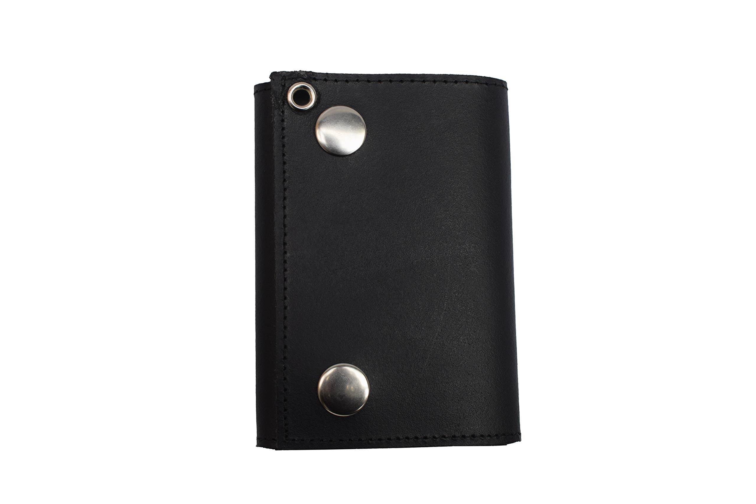 MARSHAL Men's Genuine Leather Black Trifold Wallet with Chain - Biker Trucker Motorcycle Wallet for Men - Perfect for Riding, Travel & Everyday Use