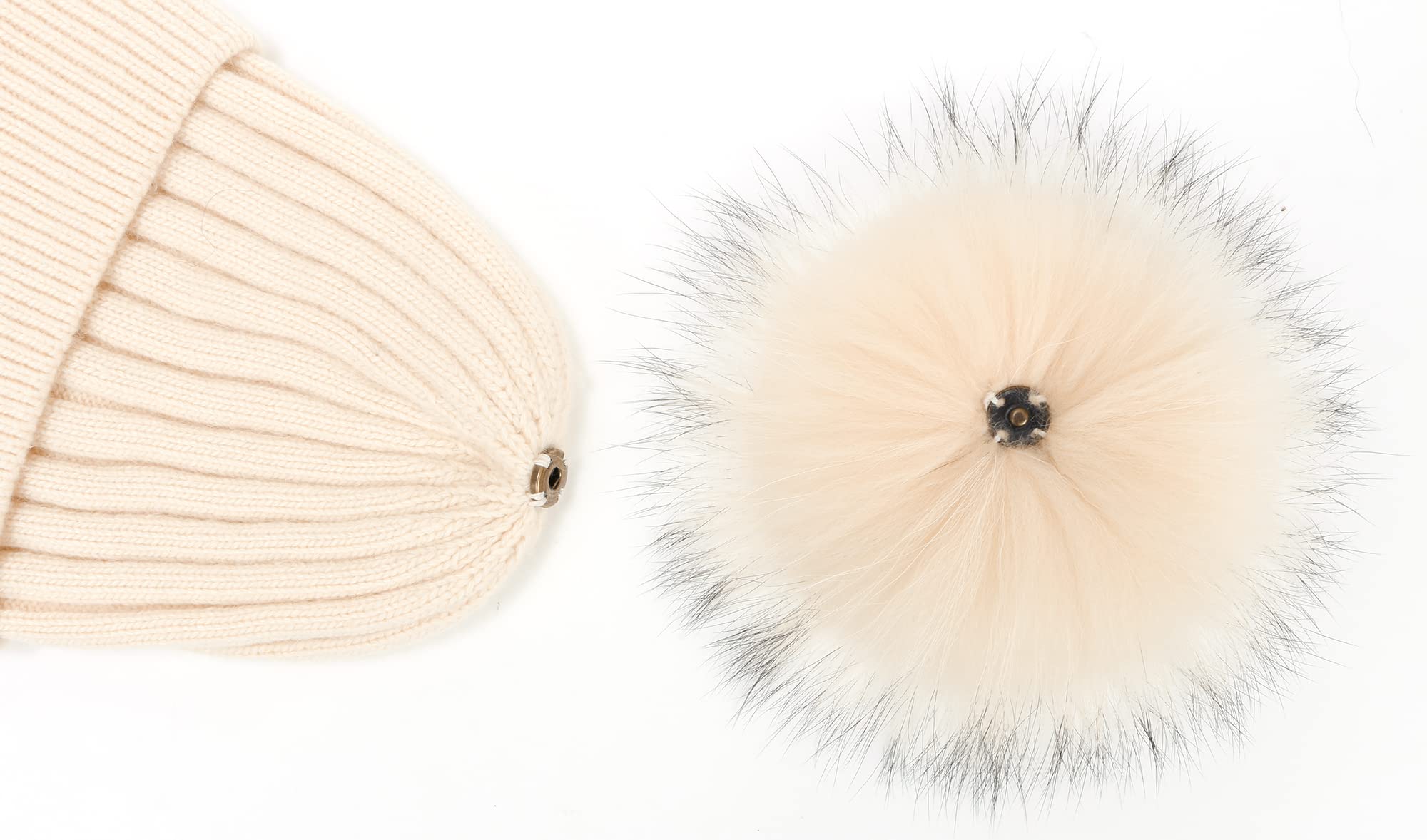Women's Winter Warm Hat with Real Fox Fur Pom Pom - Soft Cashmere Blend Long Knit Beanie Skull Cap for Cold Weather, Outdoor Activities & Fashion Accessory