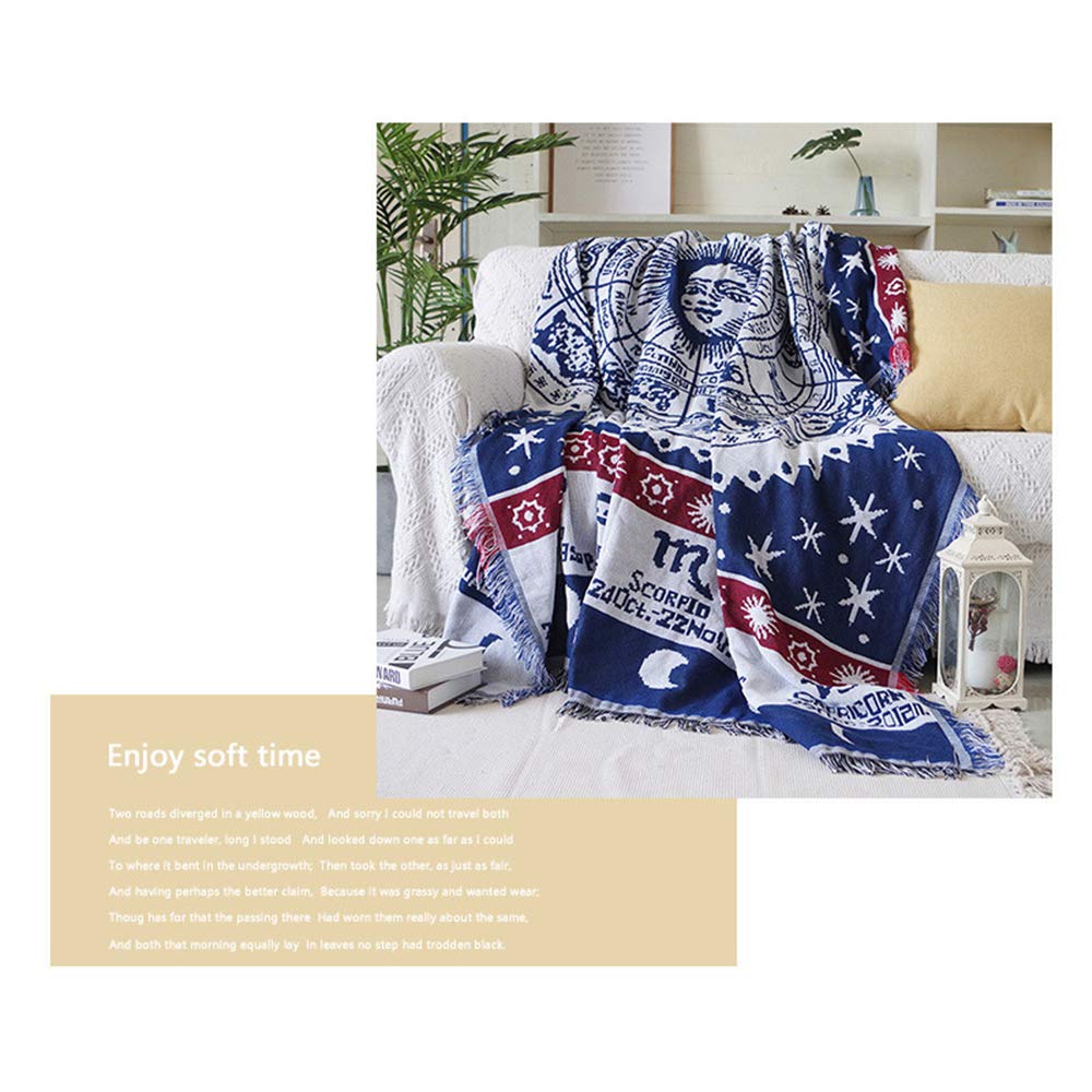 Boho Blanket - Double-Sided Decorative Sofa Cover, Reversible Throw Blanket for Couch, Dust Protector - White Zodiac Print (90