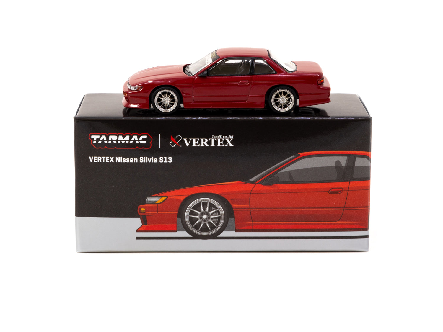 Tarmac Works VERTEX Nissan Silvia S13 Red Metallic 1:64 Scale Diecast Model Car - Collectible Toy for Car Enthusiasts & Display for Home/Office Decor
