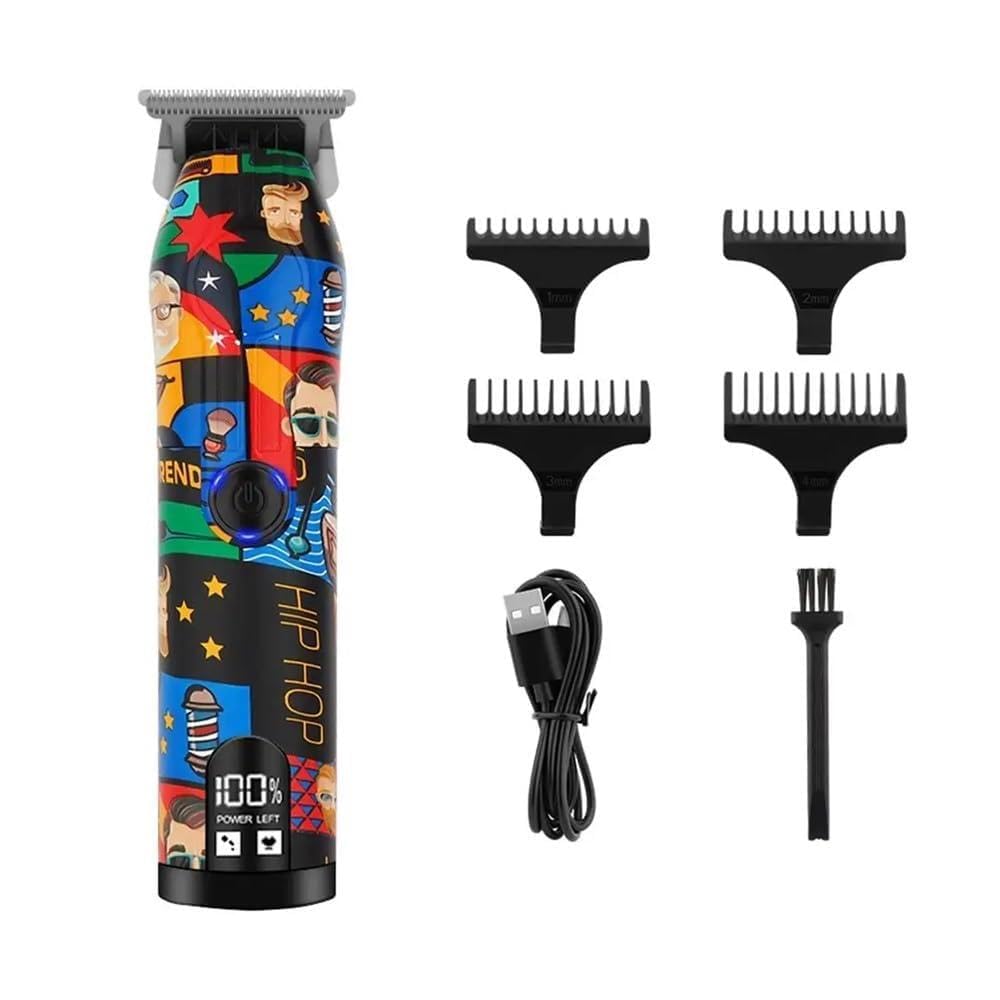 Professional Electric Hair Clipper for Men - T-Shaped Cutter Head, USB Rechargeable Trimmer with Graffiti Print Design | Perfect for Home Haircuts, Barber Styling & Travel Grooming