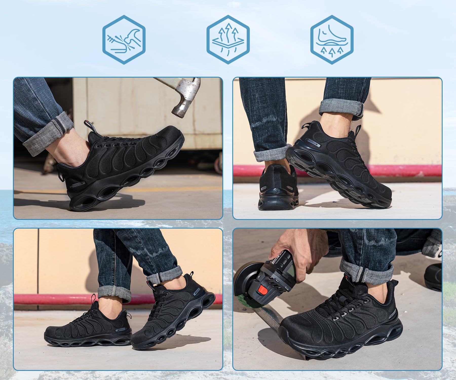 **LARNMERN Steel Toe Shoes for Men & Women - Lightweight Safety Sneakers with Wide Fit, Comfortable Work Shoes for Construction, Warehouse & Outdoor Activities**