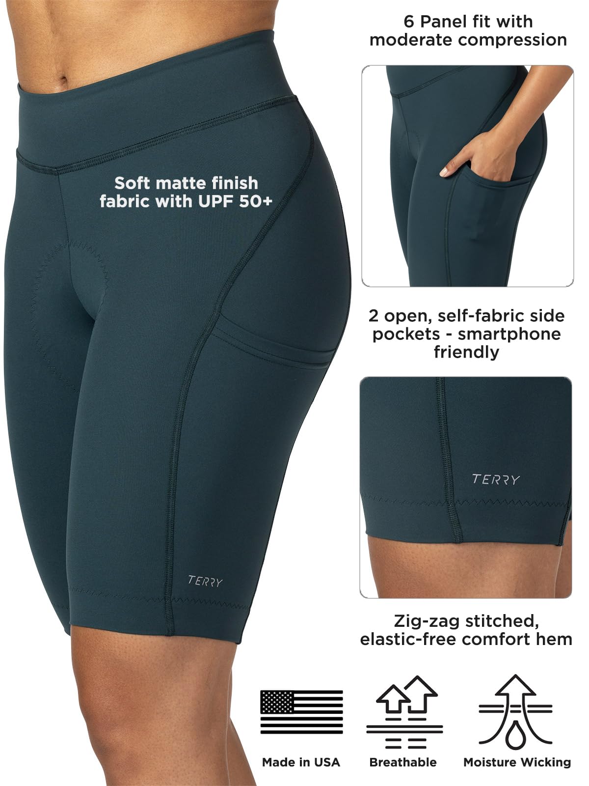 Women's Terry Bike Shorts - 11 Inch Padded Compression Cycling Shorts with UPF 50+ for Touring & Wayfarer | Perfect for Long-Distance Rides, Spin Classes & Outdoor Adventures