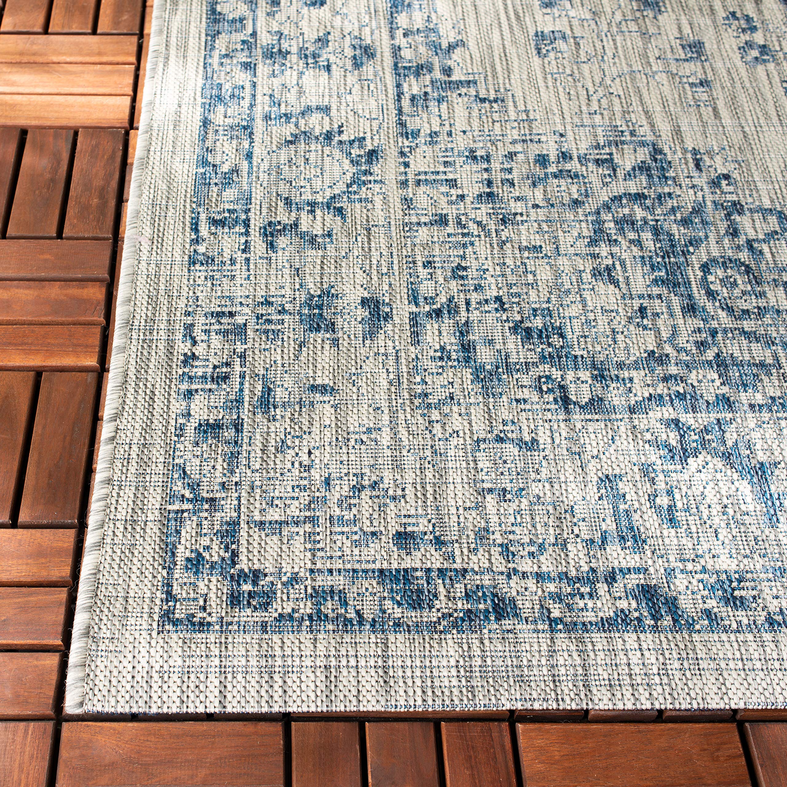 SAFAVIEH Courtyard Collection 9' x 12' Grey & Navy Indoor Outdoor Area Rug - Non-Shedding, Washable, Easy Care - Perfect for Patio, Backyard, Mudroom, Living Room & Bedroom (CY8679-368)