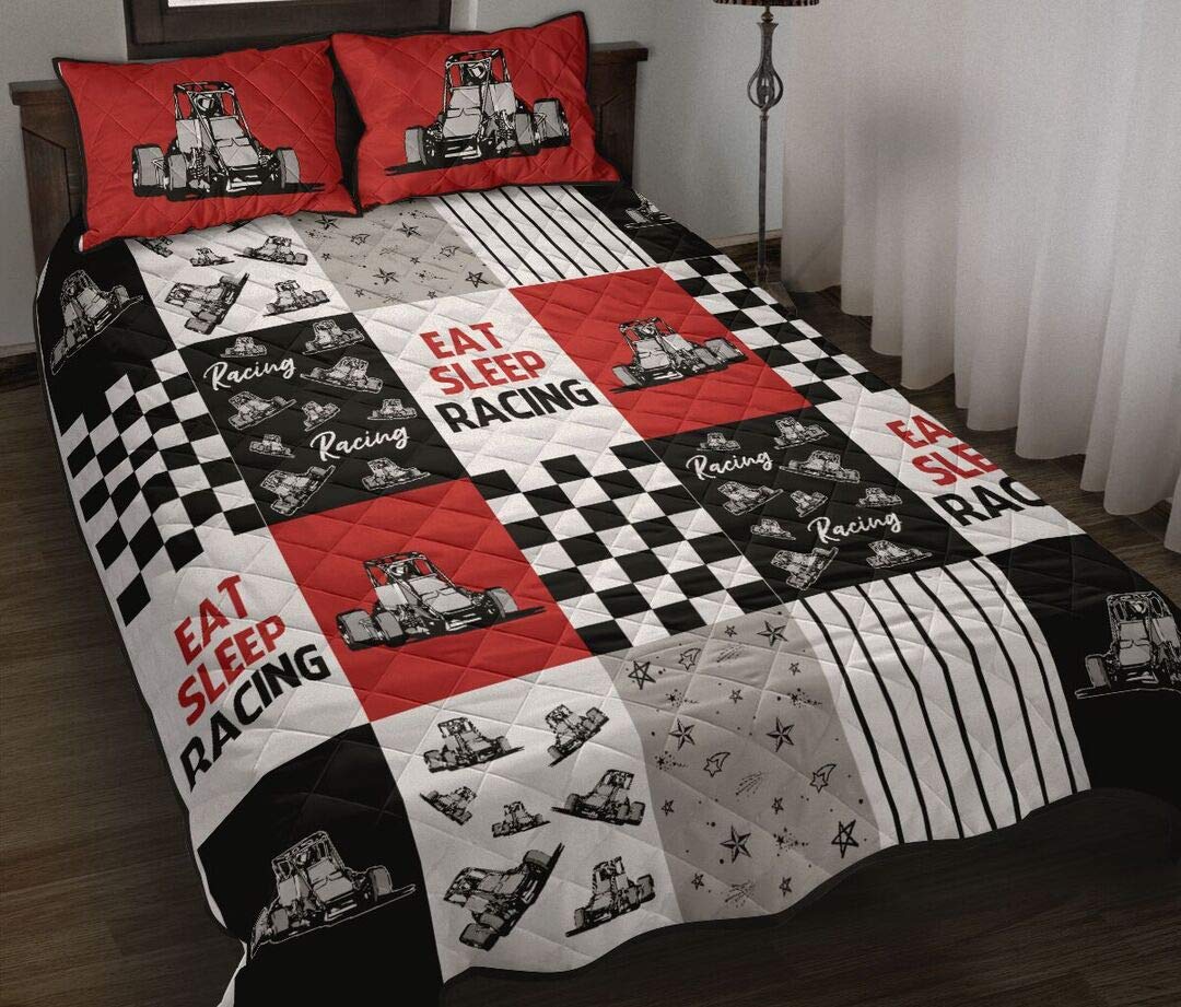 Premium Quarter Midget Racing Red Quilt - King/Queen/Twin Size Car Themed Bedding - All Season Soft Throw Blanket for Thanksgiving & Christmas - Perfect for Racing Fans, Home Decor, and Cozy Winter Nights