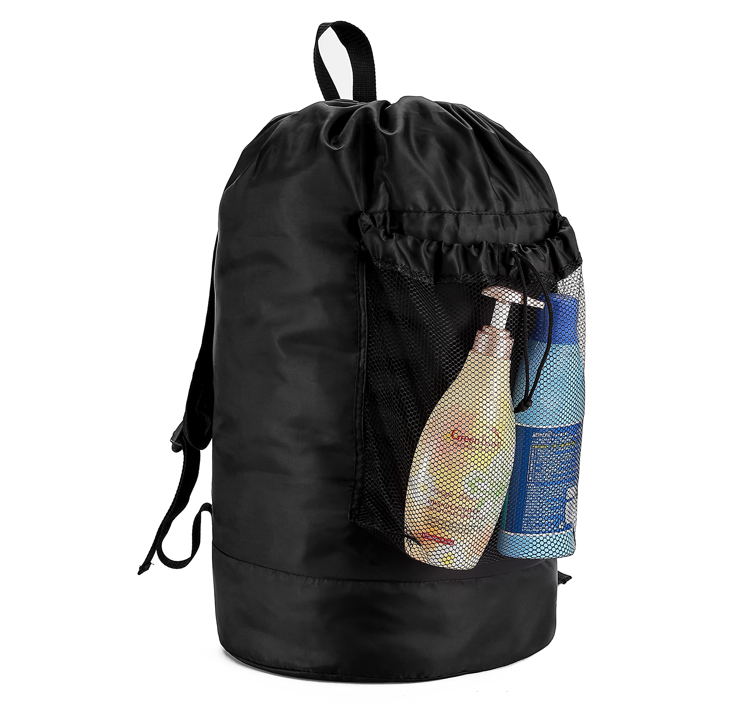 Waterproof Laundry Backpack with Adjustable Shoulder Straps & Mesh Pocket - Drawstring Closure for College, Travel, Gym & Apartment Use - Durable Laundry Bag for Laundromat & Dorm Essentials (Black)