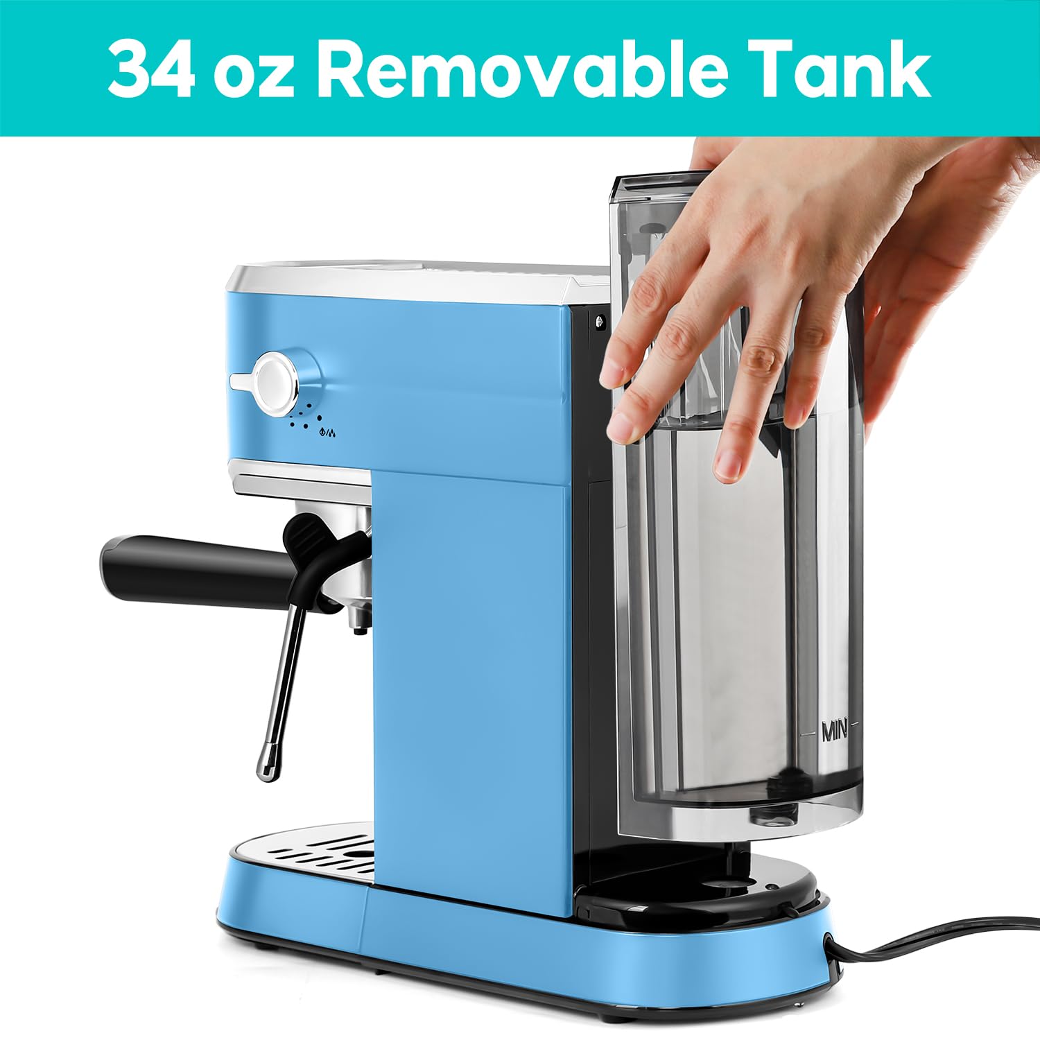 CASABREWS 20 Bar Espresso Machine with Milk Frother - Stainless Steel Professional Coffee Maker, 34oz Removable Water Tank (Baby Blue) - Perfect for Home, Office & Cafe Use