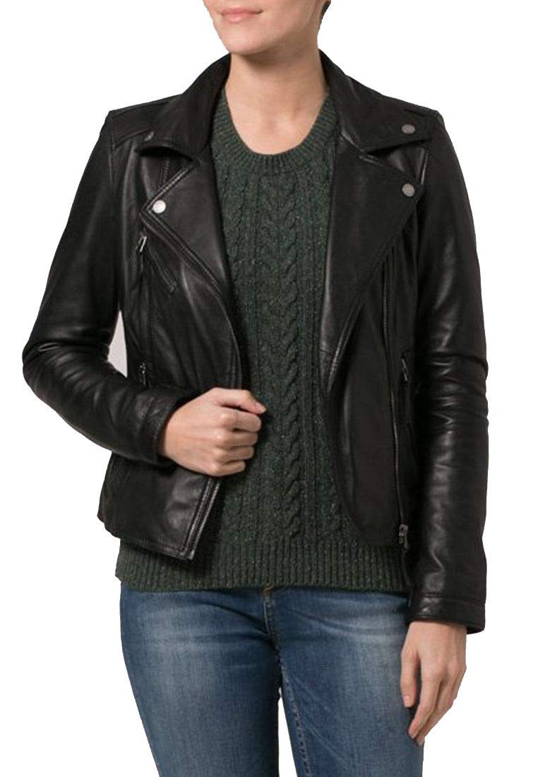 Women's Real Leather Motorcycle Jacket - Quilted Bomber Biker Jacket Stylish Outerwear for Riding & Casual Wear | Black